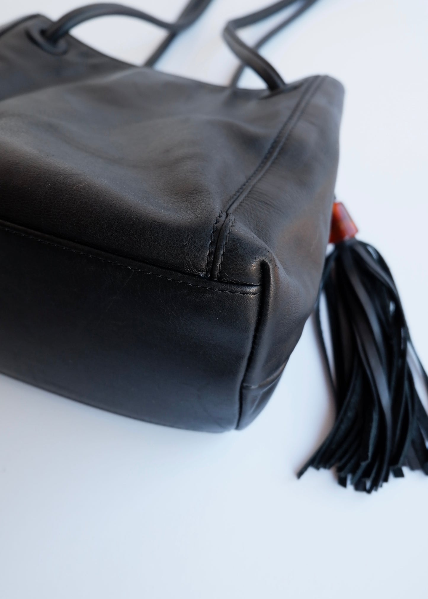 Authentic Preowned Vintage Chanel Black Leather CC Logo Tassel Shoulder Bag