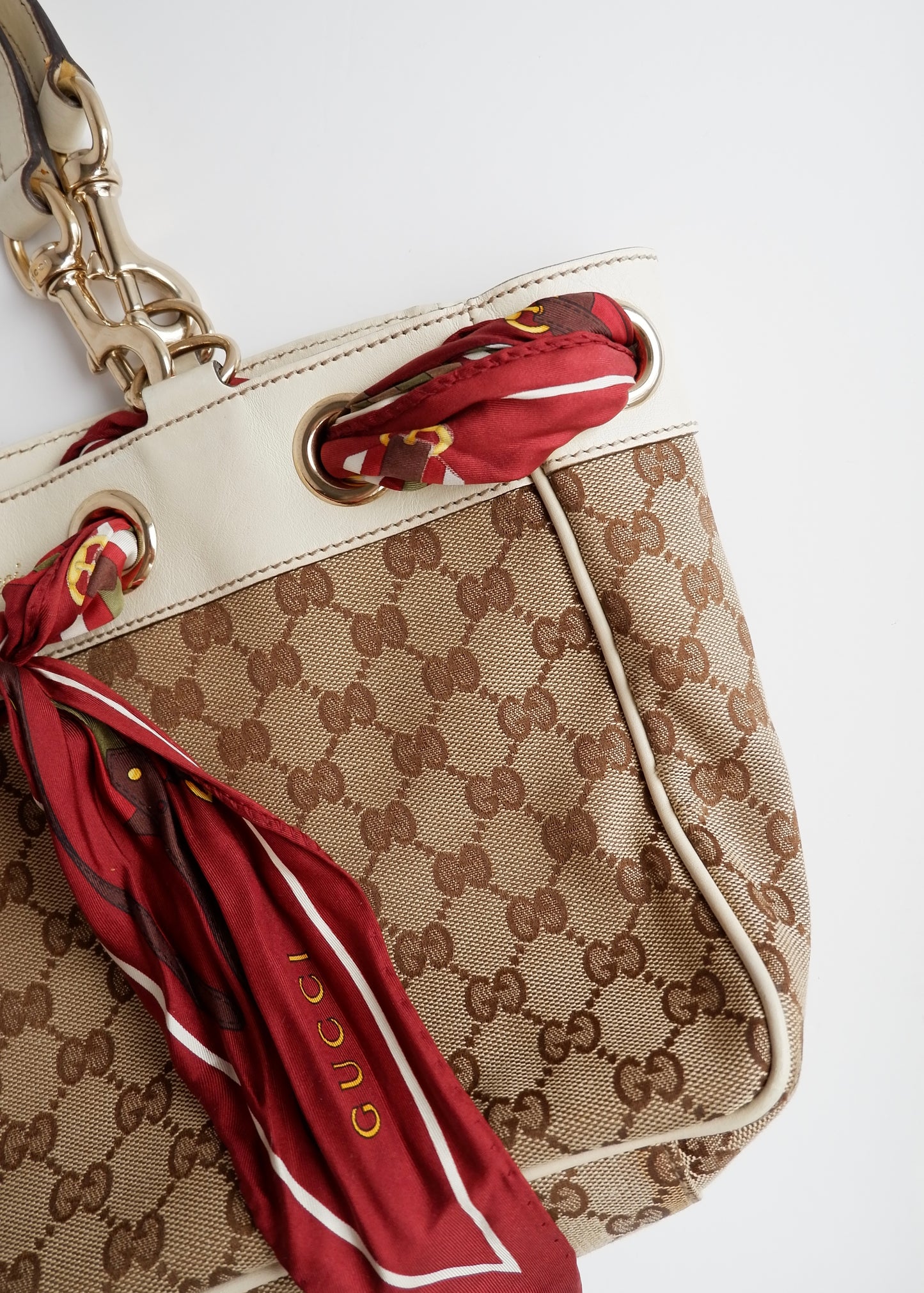 Authentic Preowned Gucci White GG Canvas/ Scarf Detail Handbag