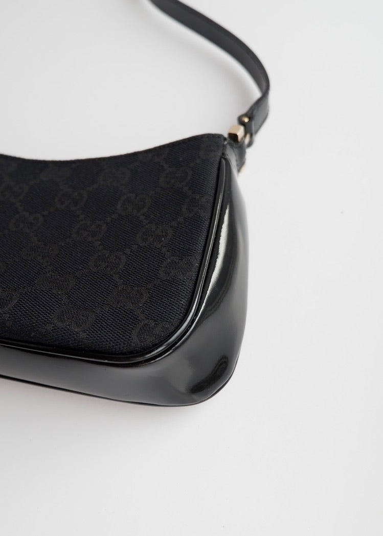 Authentic Preowned Gucci Black GG Canvas Patent Leather Shoulder Bag