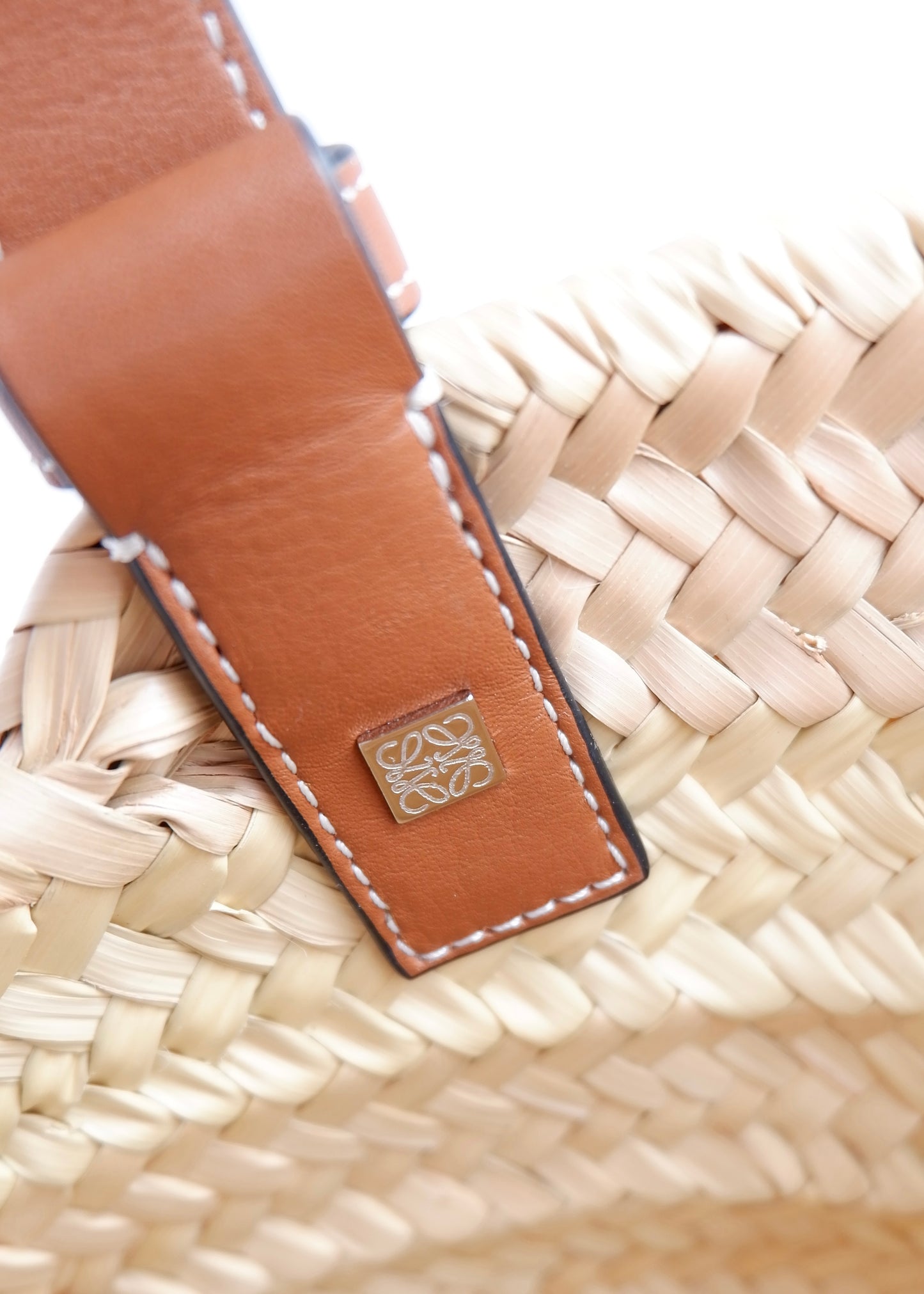 Authentic Preowned Loewe Brown Small Basket Bag In Palm Leaf and Calfskin
