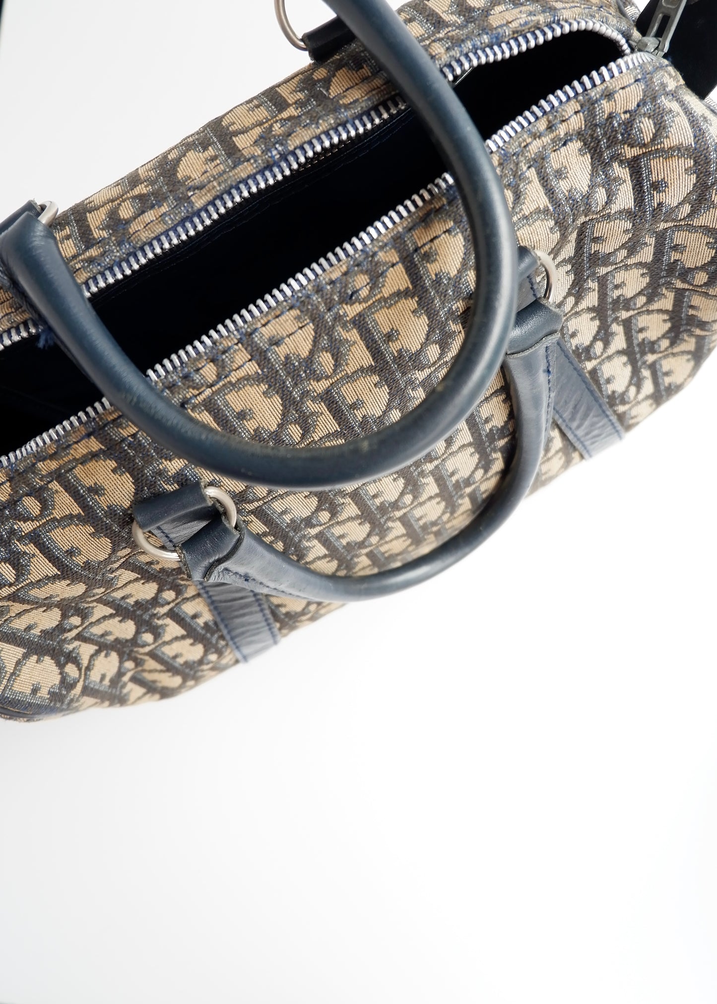 Authentic Preowned Vintage Dior Navy Trotter Canvas Boston Bag