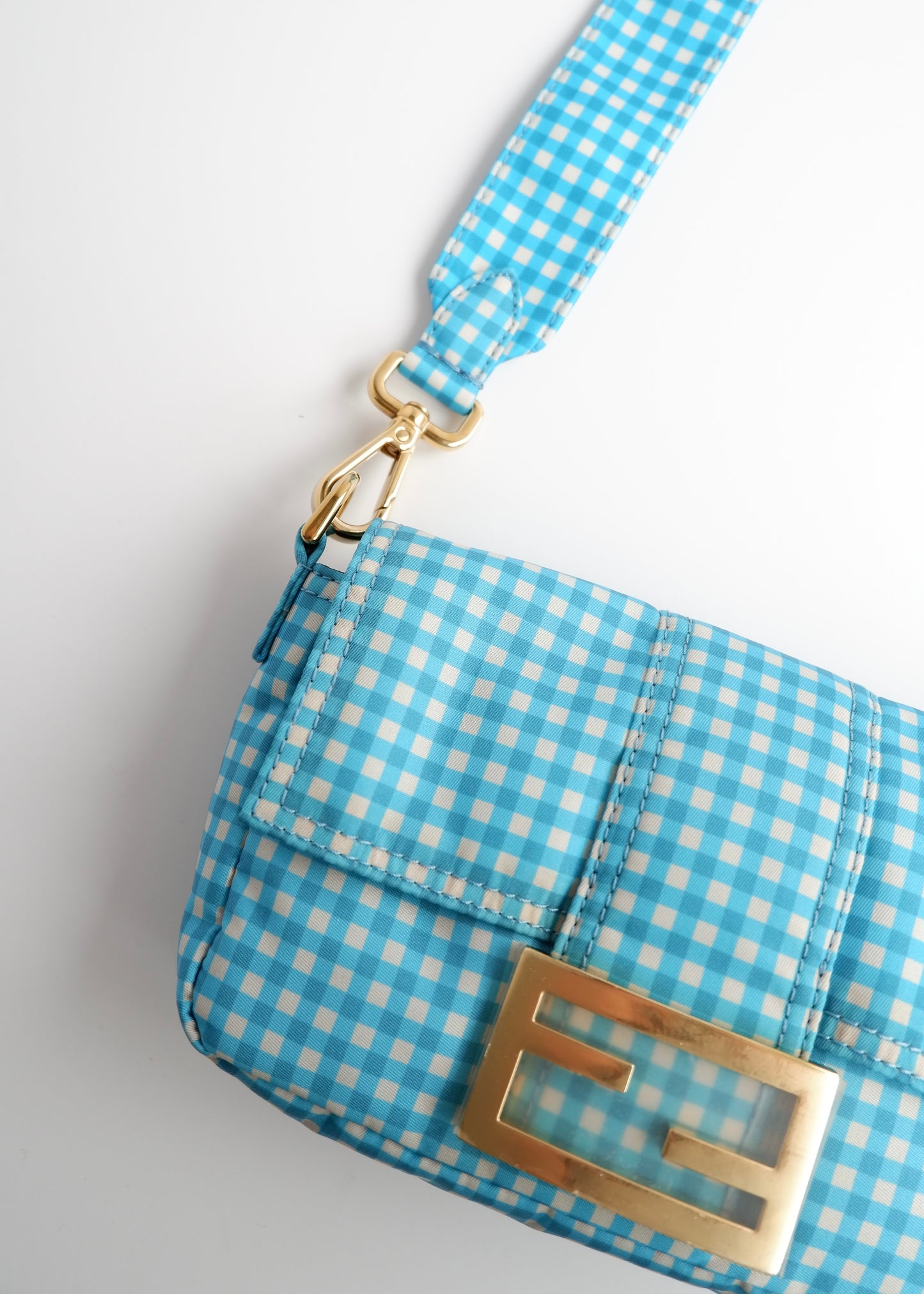 Authentic Preowned Fendi Blue Gingham Nylon Two Way Bag