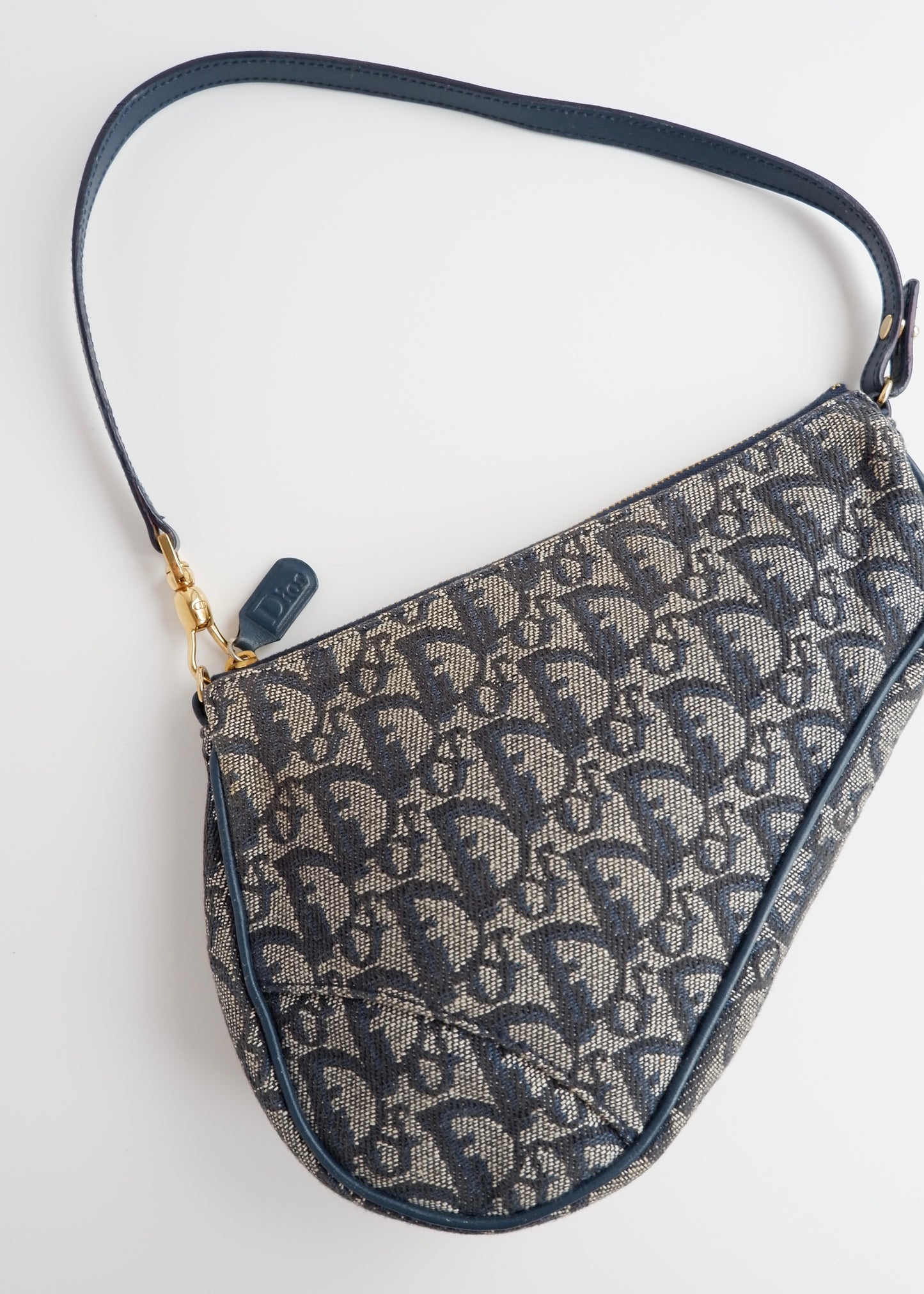 Authentic Preowned Vintage Dior Navy Oblique Canvas Saddle Bag