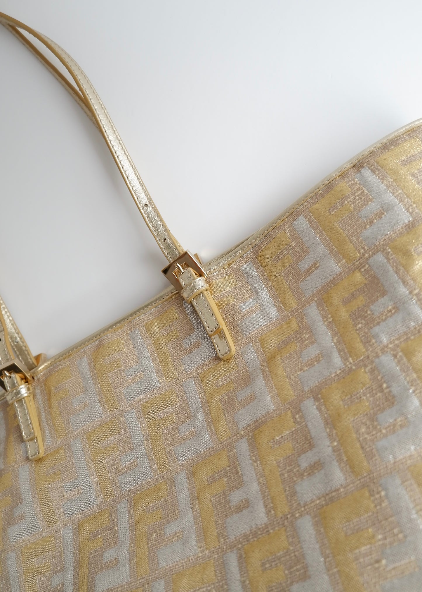 Authentic Preowned Fendi Gold/ Silver Canvas Zucca Tote Bag