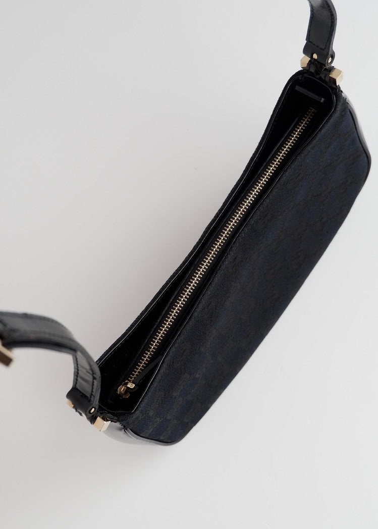 Authentic Preowned Gucci Black GG Canvas Patent Leather Shoulder Bag