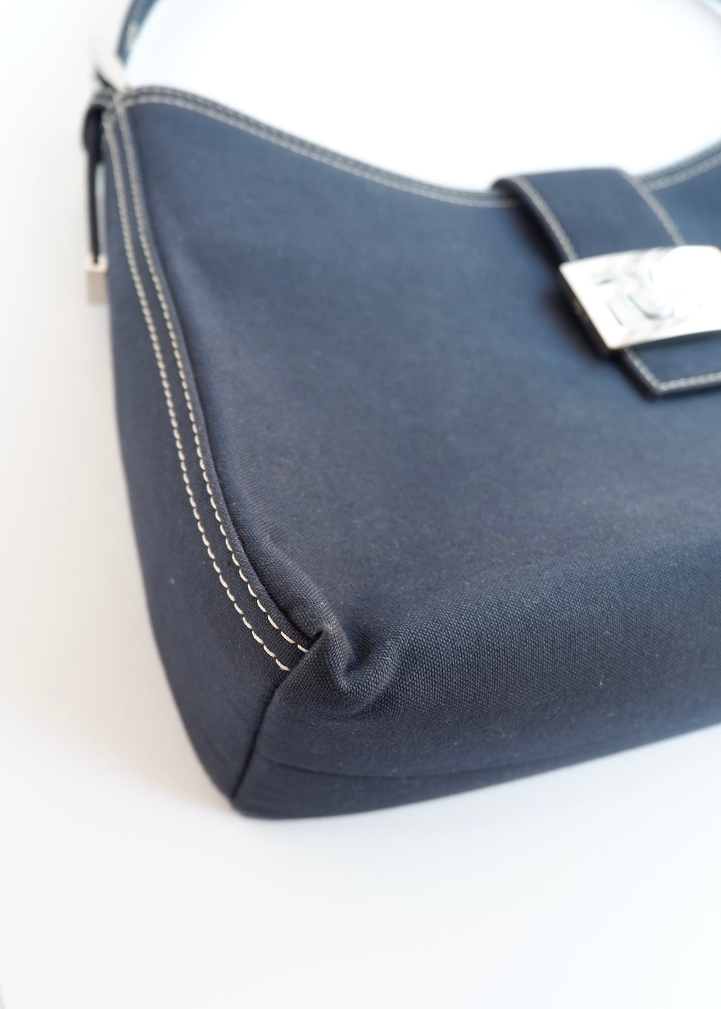 Authentic Preowned Fendi Navy Denim/Canvas Large Shoulder Bag