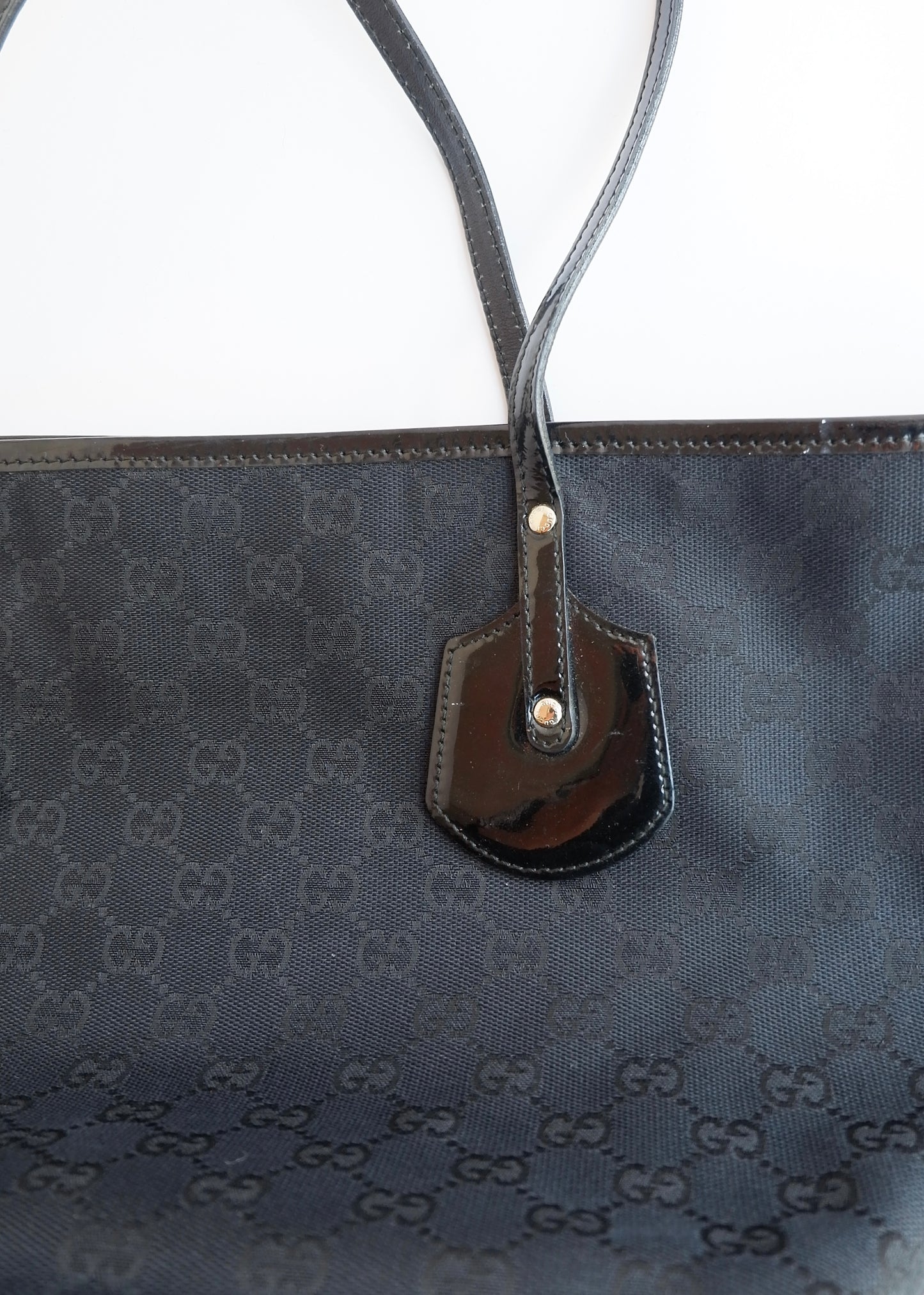 Authentic Preowned Gucci Black GG Canvas/Patent Leather Tote Bag