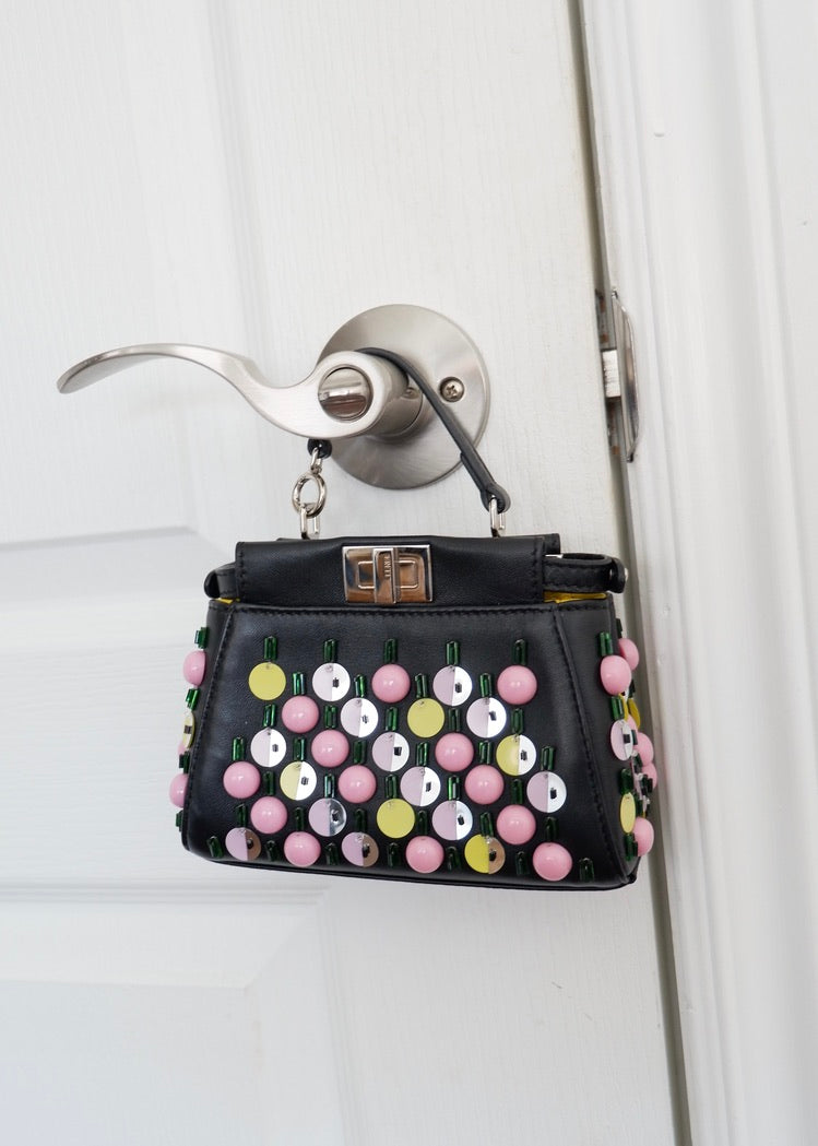 Authentic Preowned Fendi Black Multi Color Beaded Micro Peekaboo handbag