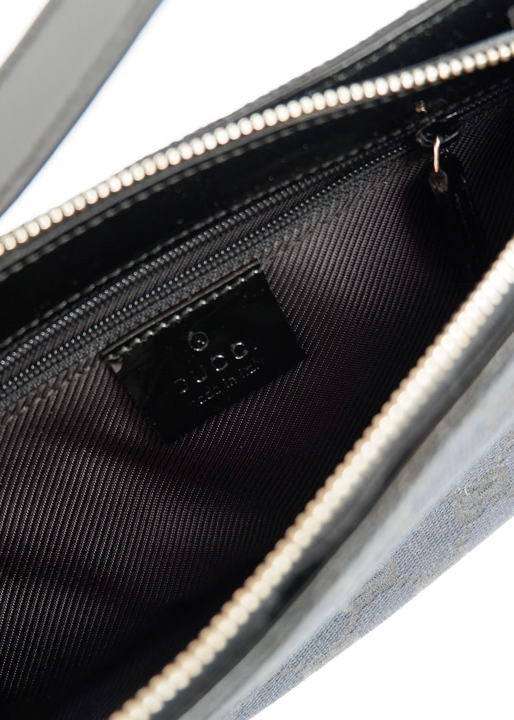 Authentic Preowned Gucci Black GG Canvas Patent Leather Shoulder Bag