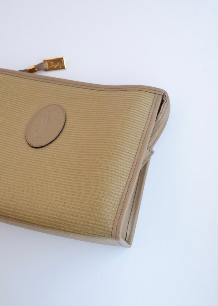 Authentic Preowned Vintage YSL Yves Saint Laurent Beige Coated Canvas Pouch