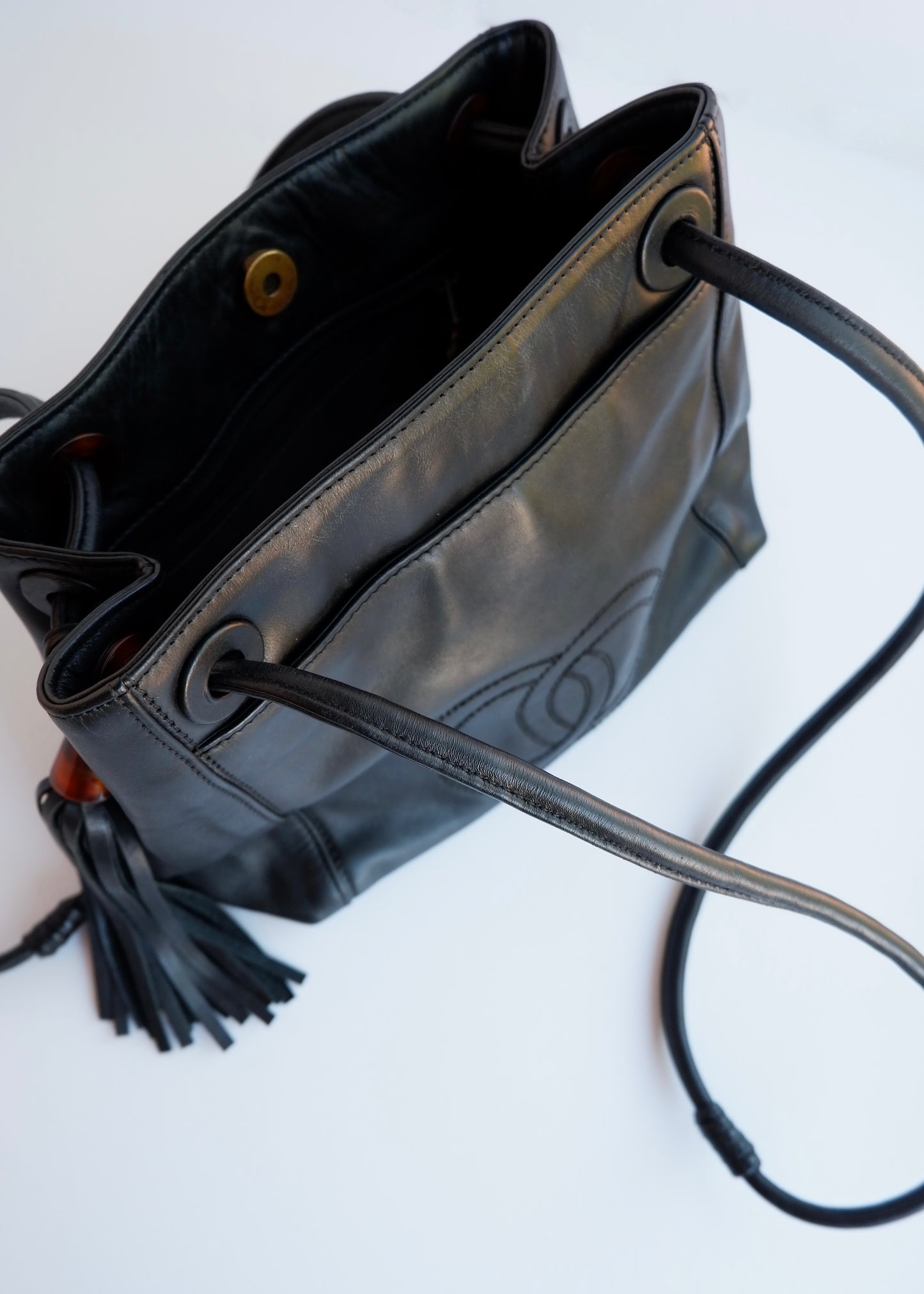 Authentic Preowned Vintage Chanel Black Leather CC Logo Tassel Shoulder Bag