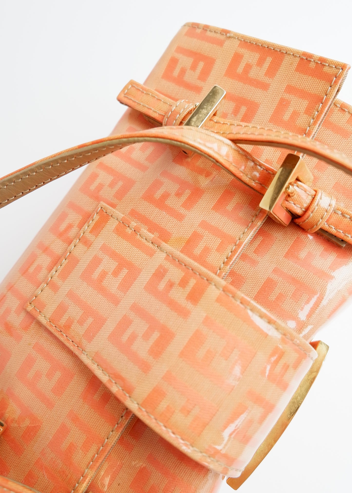 Authentic Preowned Vintage Fendi Orange Zucchino Coated Canvas Shoulder Bag