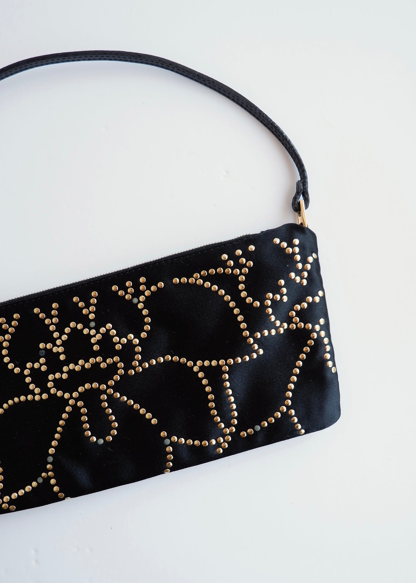 Authentic Preowned Valentino Black Satin Gold Studded Shoulder Bag