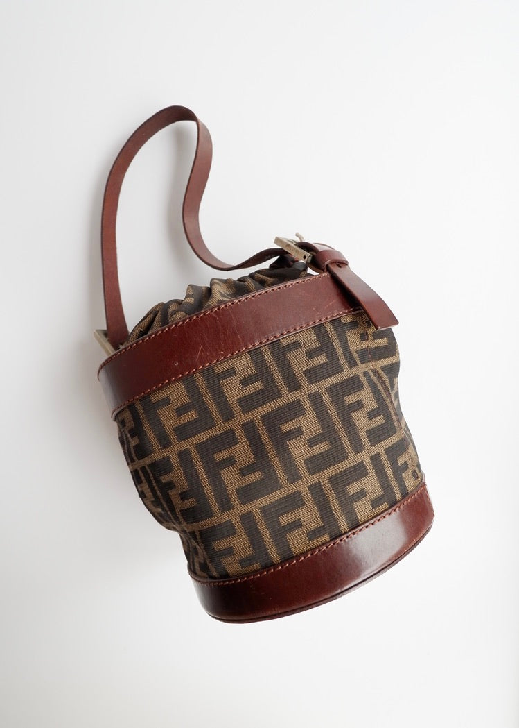 Authentic Preowned Vintage Fendi Brown Zucca Bucket Handbag