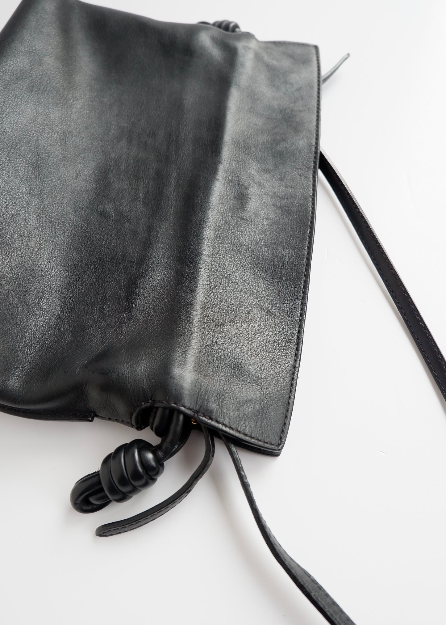 Authentic Preowned Loewe Black Leather Flamenco Knot Clutch/ Crossbody Bag