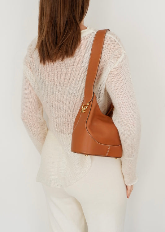 Authentic Preowned Vintage Loewe Chestnut Brown Leather Shoulder Bag