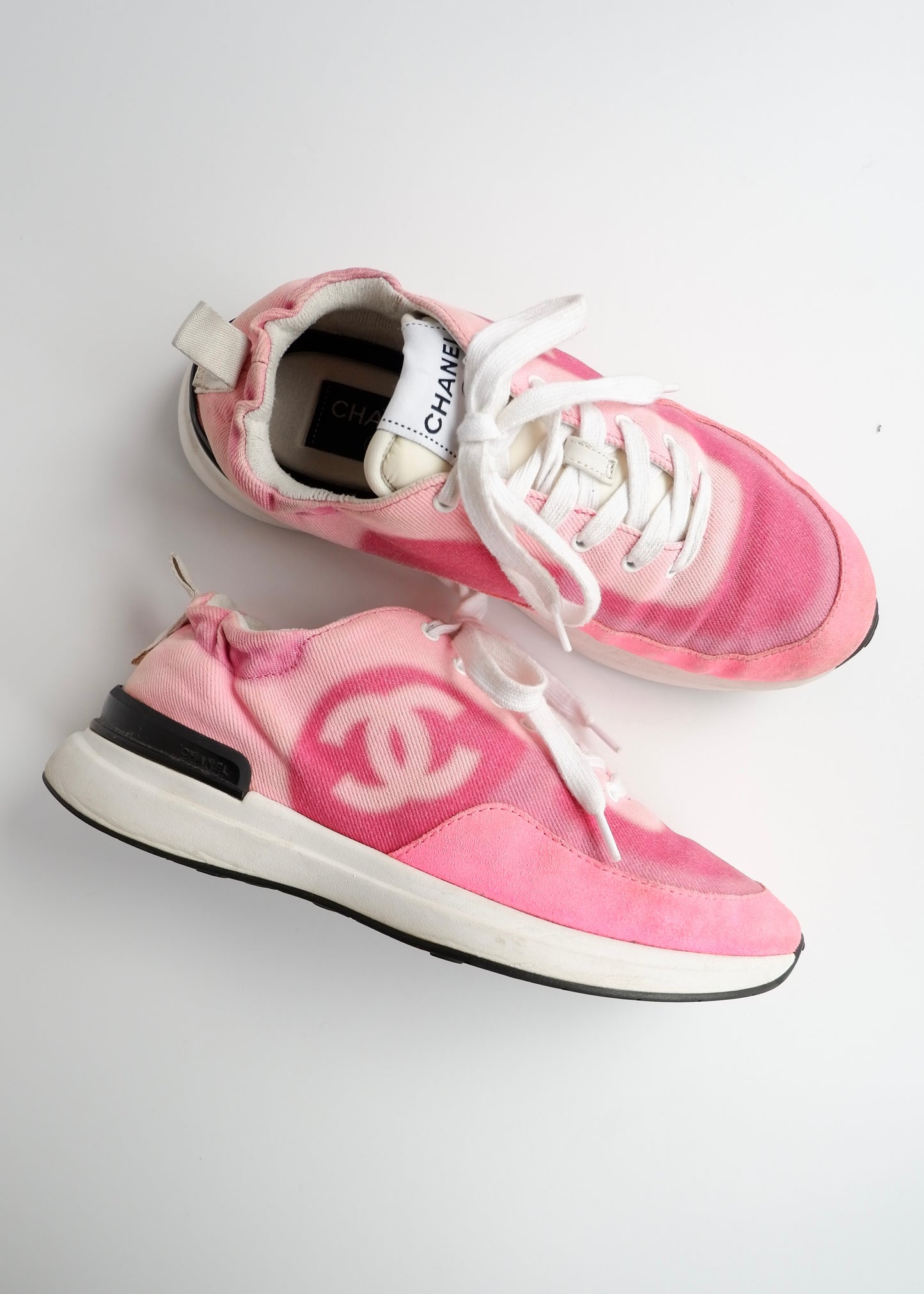Authentic Preowned Chanel Pink Fabric/Suede CC Logo Low Top Sneakers - 37