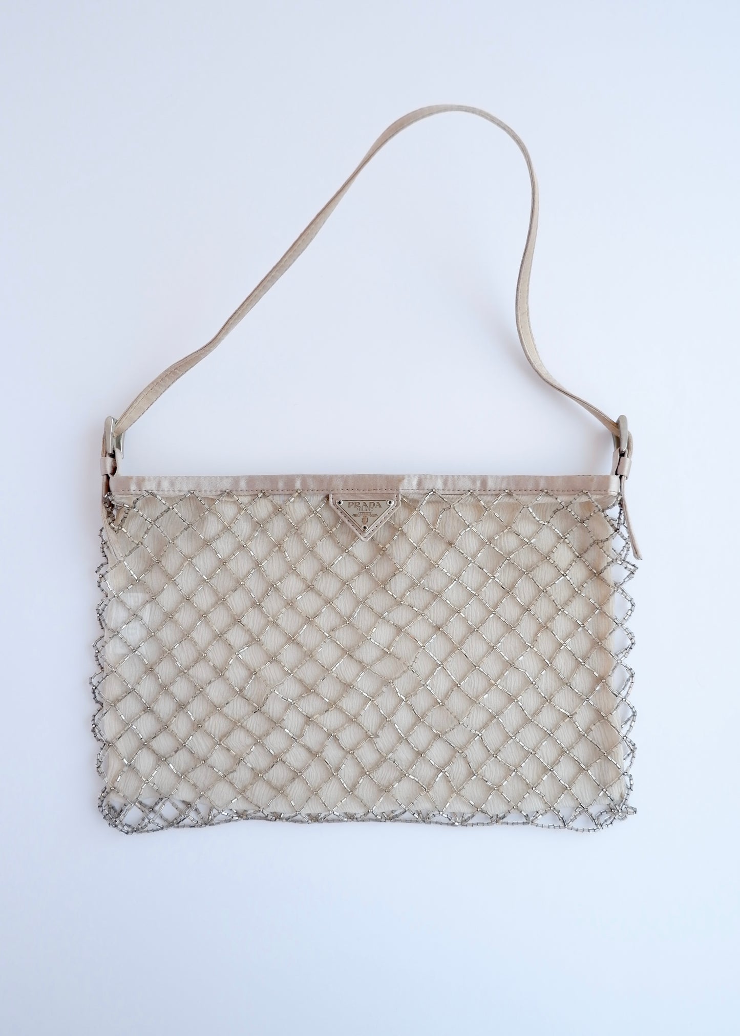 Authentic Preowned Prada Champagne Satin Beaded Shoulder Bag