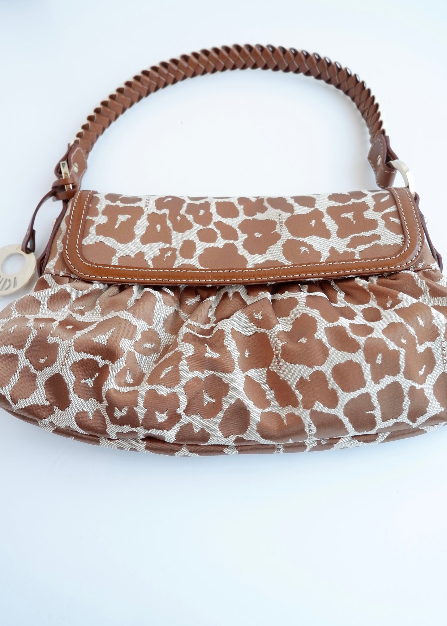 Authentic Preowned Fendi Brown/Beige Leopard Print Baguette Shoulder Bag
