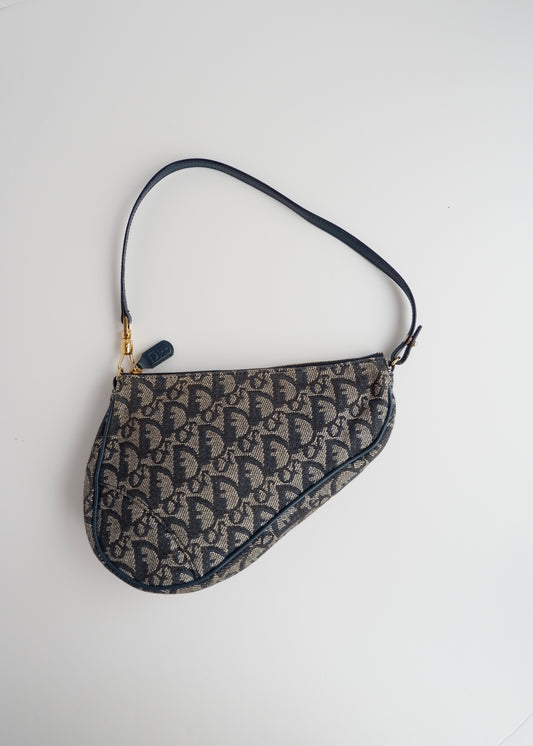 Authentic Preowned Vintage Dior Navy Oblique Canvas Saddle Bag