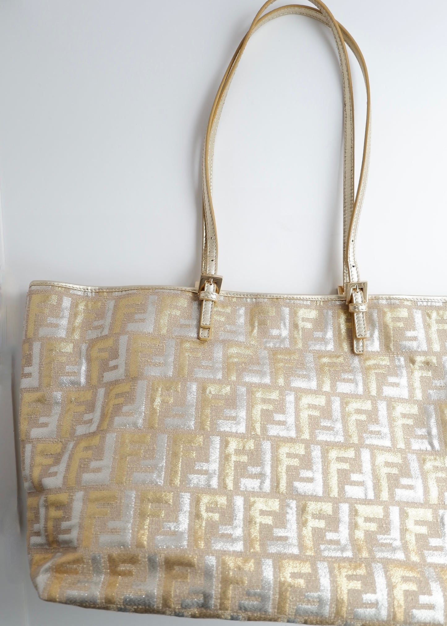 Authentic Preowned Fendi Gold/ Silver Canvas Zucca Tote Bag