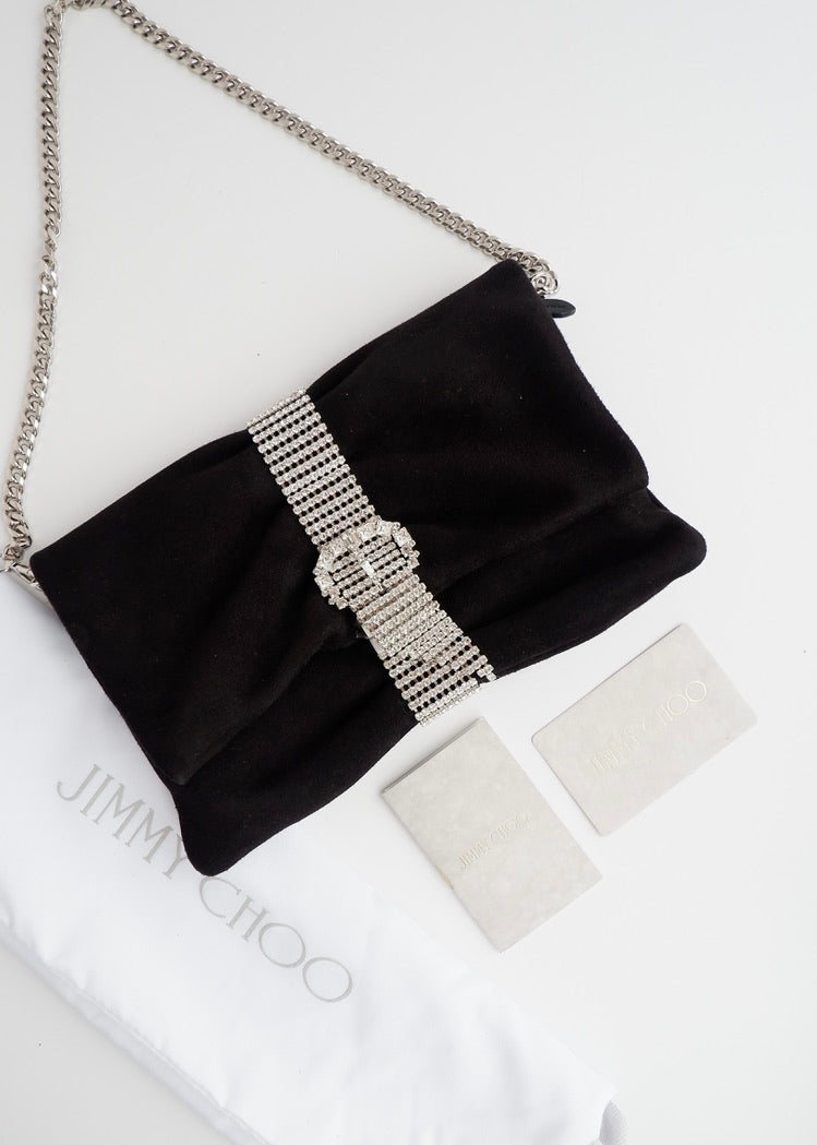 Authentic Preowned Jimmy Choo Black Suede/Crystal Embellished Evening Bag