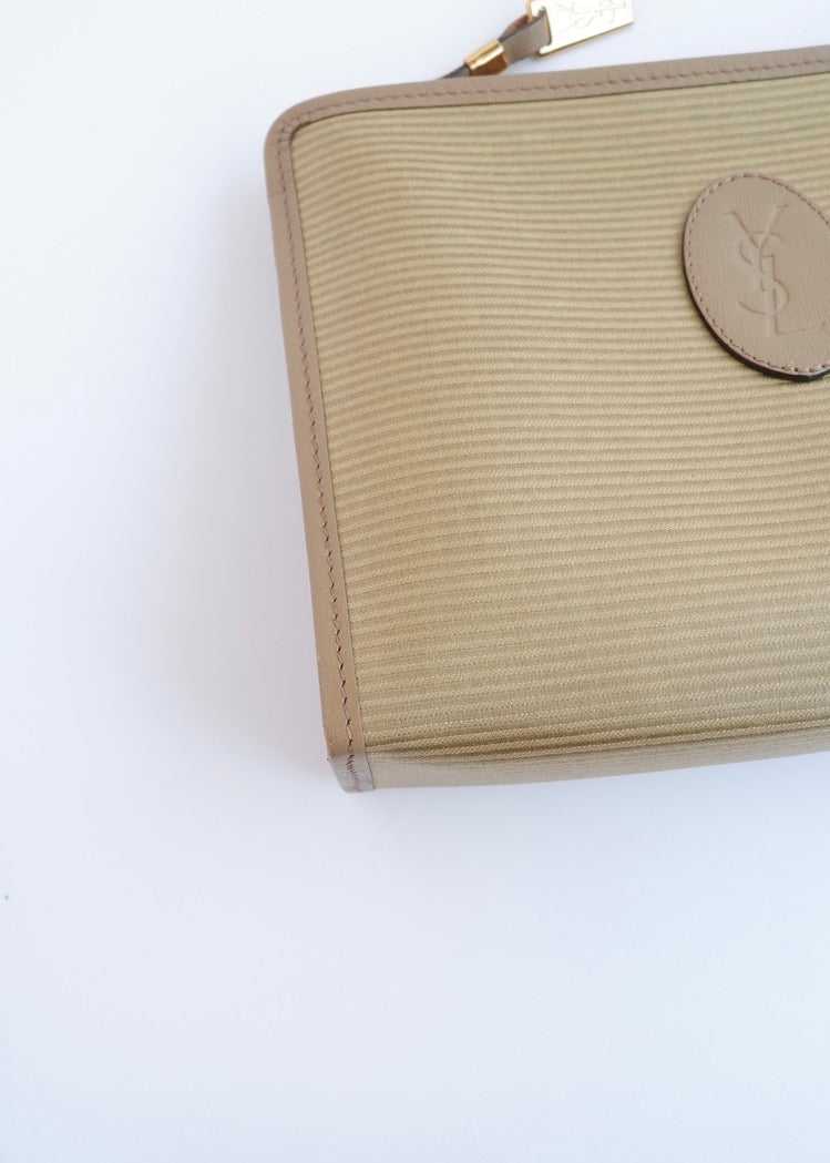 Authentic Preowned Vintage YSL Yves Saint Laurent Beige Coated Canvas Pouch