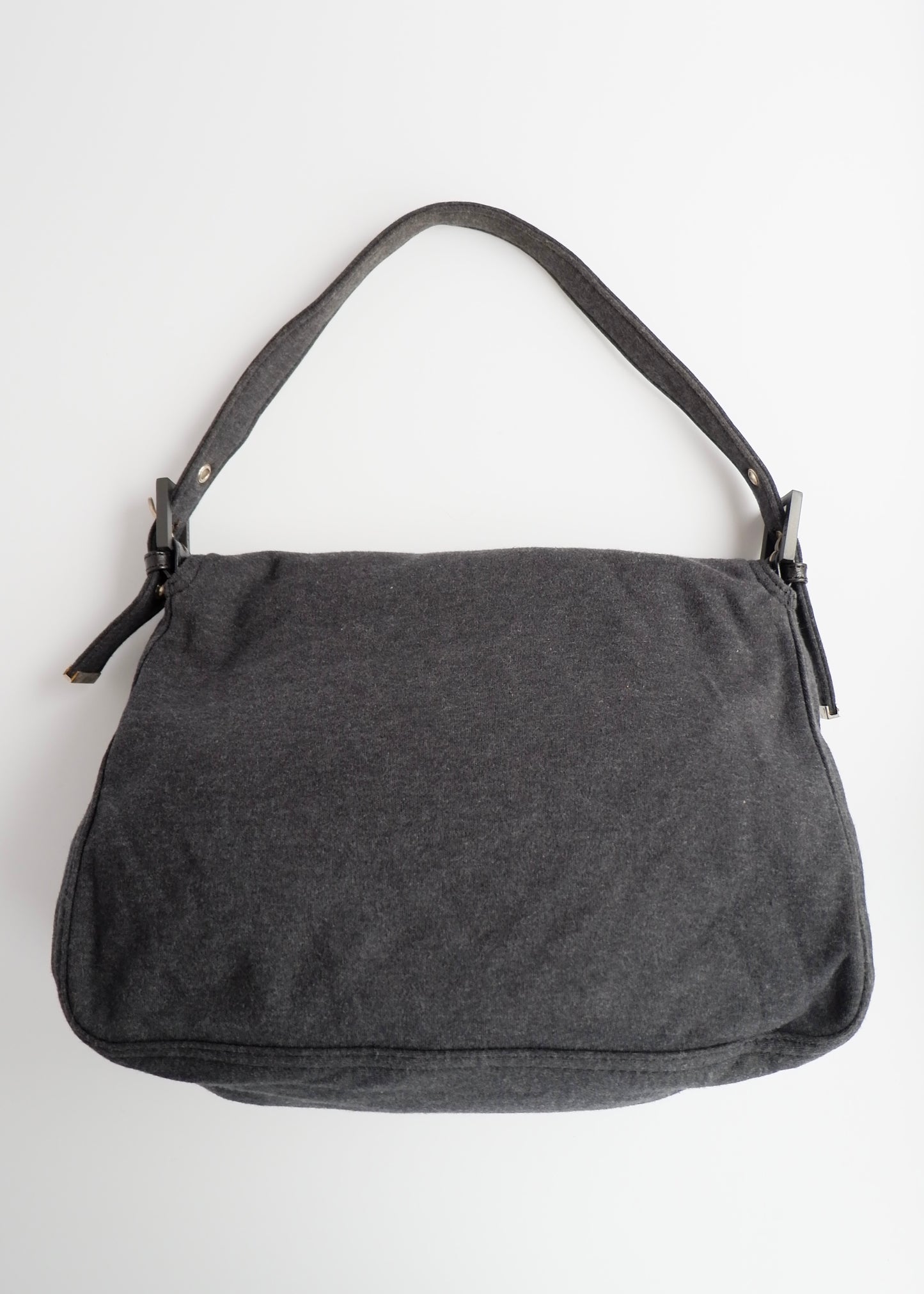 Authentic Preowned Fendi Dark Grey Cotton Mamma Baguette Shoulder Bag