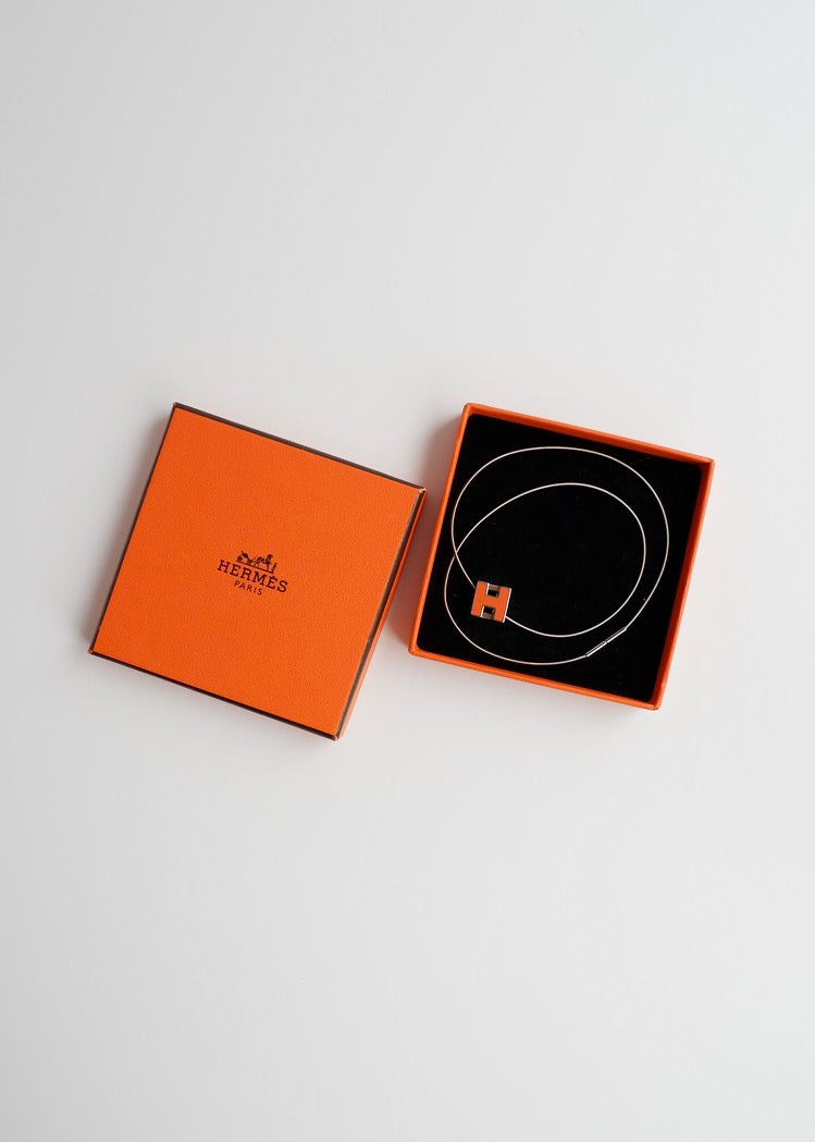 Authentic Preowned Hermes Orange Mini Pop H Necklace