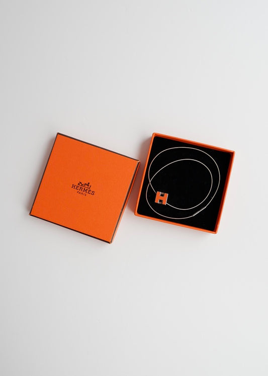Authentic Preowned Hermes Orange Mini Pop H Necklace