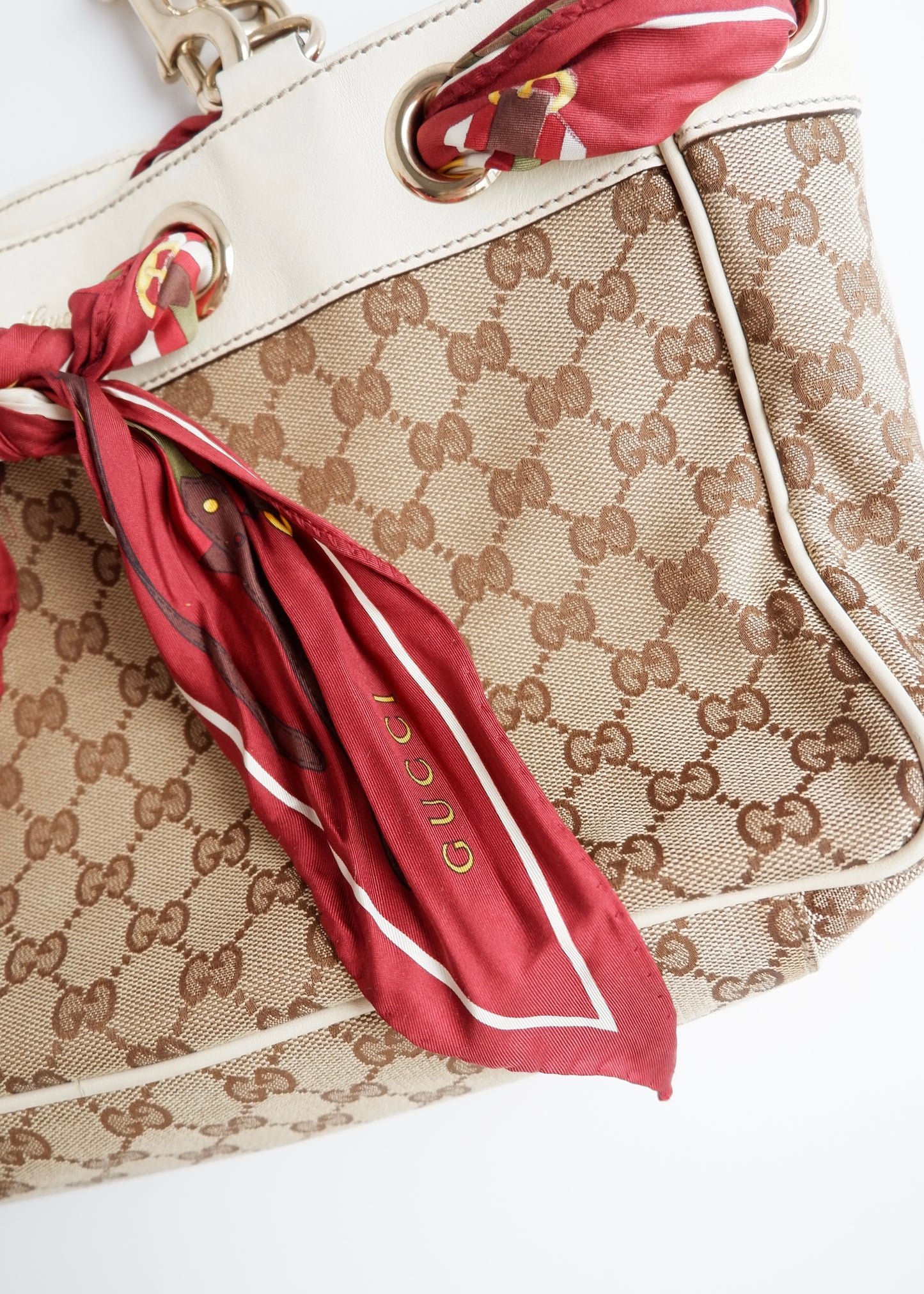 Authentic Preowned Gucci White GG Canvas/ Scarf Detail Handbag