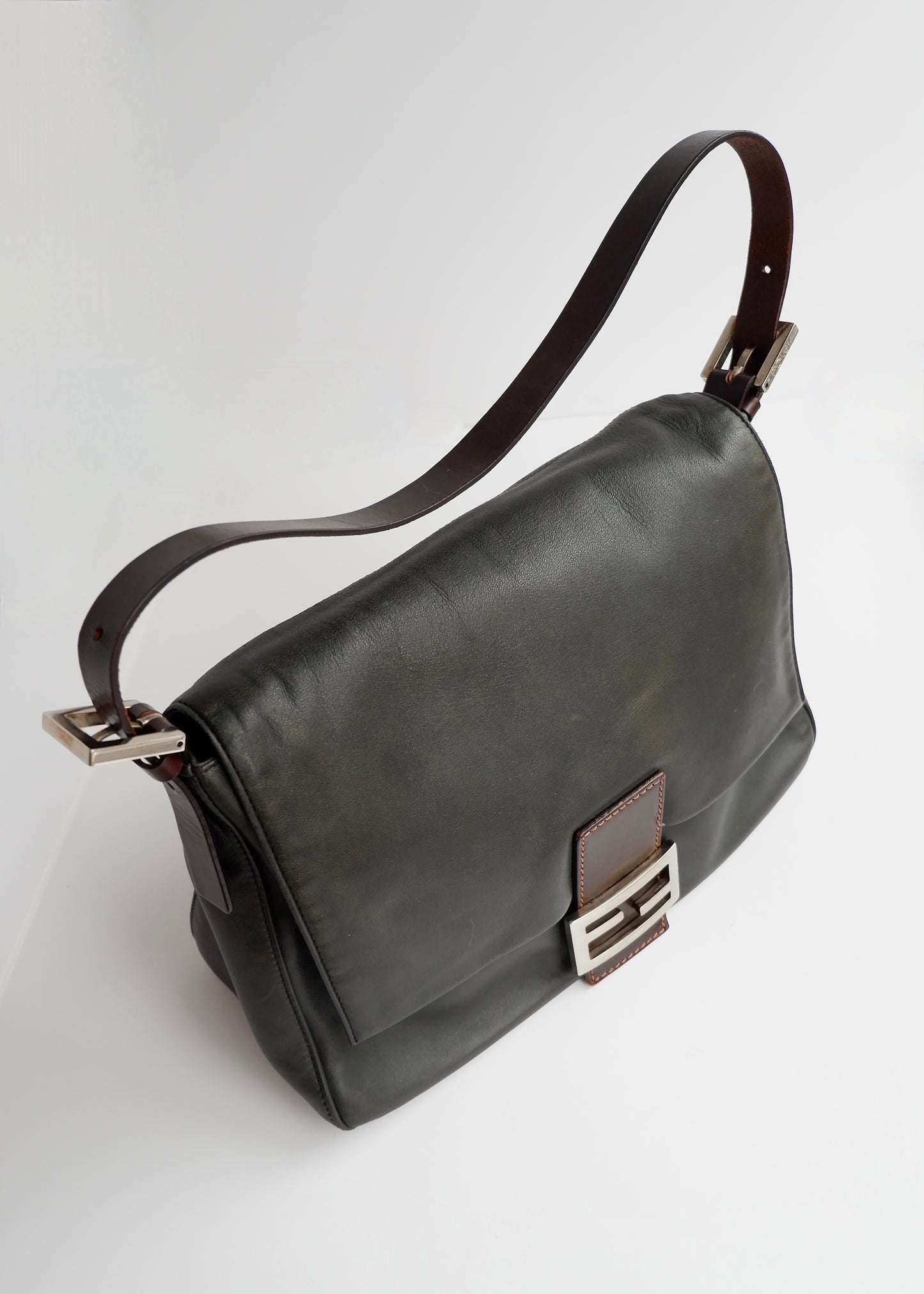 Authentic Preowned Fendi Black/Brown Leather Mamma Baguette Shoulder Bag