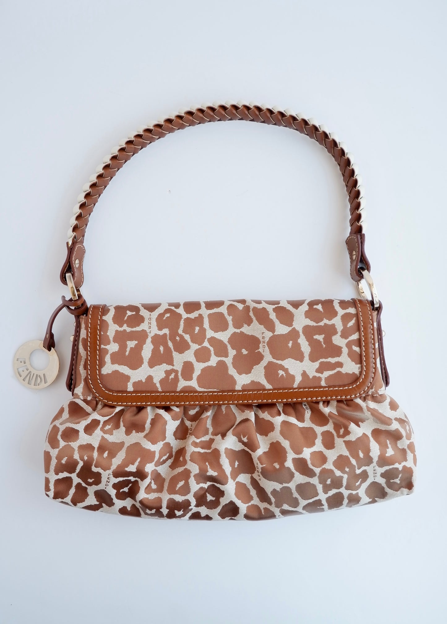 Authentic Preowned Fendi Brown/Beige Leopard Print Baguette Shoulder Bag