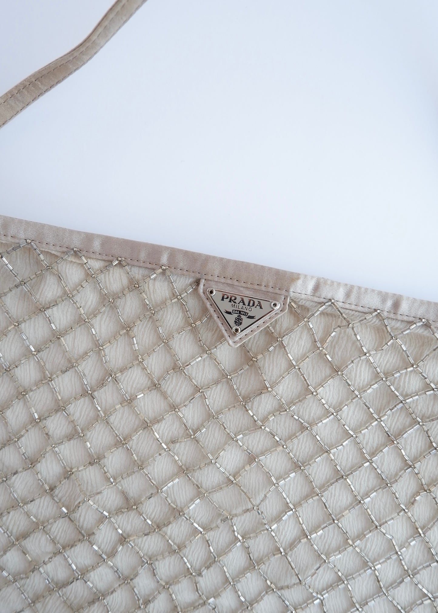 Authentic Preowned Prada Champagne Satin Beaded Shoulder Bag
