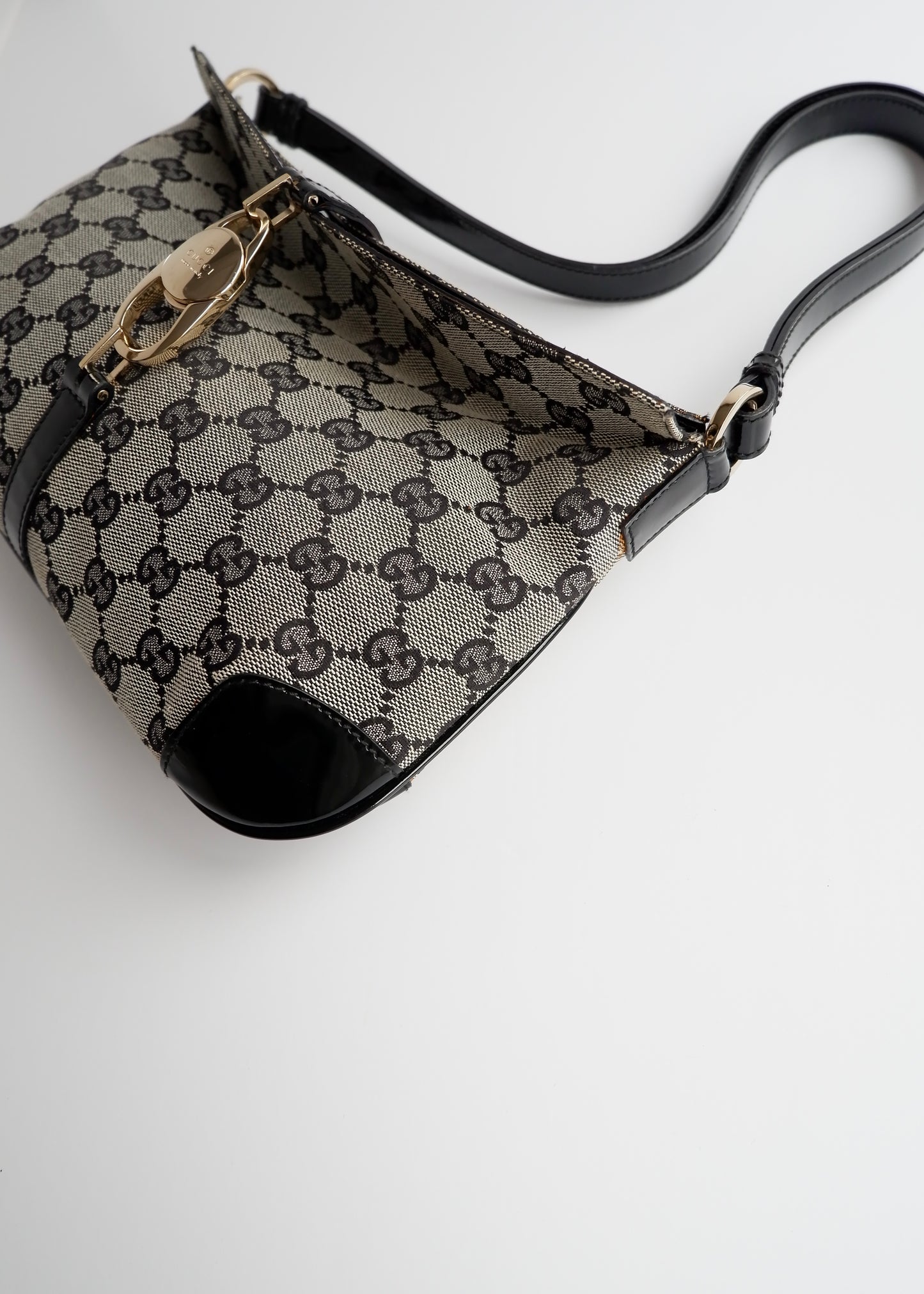 Authentic Preowned Gucci Black GG Canvas/ Patent Leather Shoulder Bag