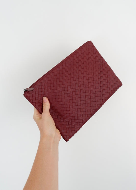 Authentic Prowned Bottega Veneta Burgundy Leather Woven Pouch