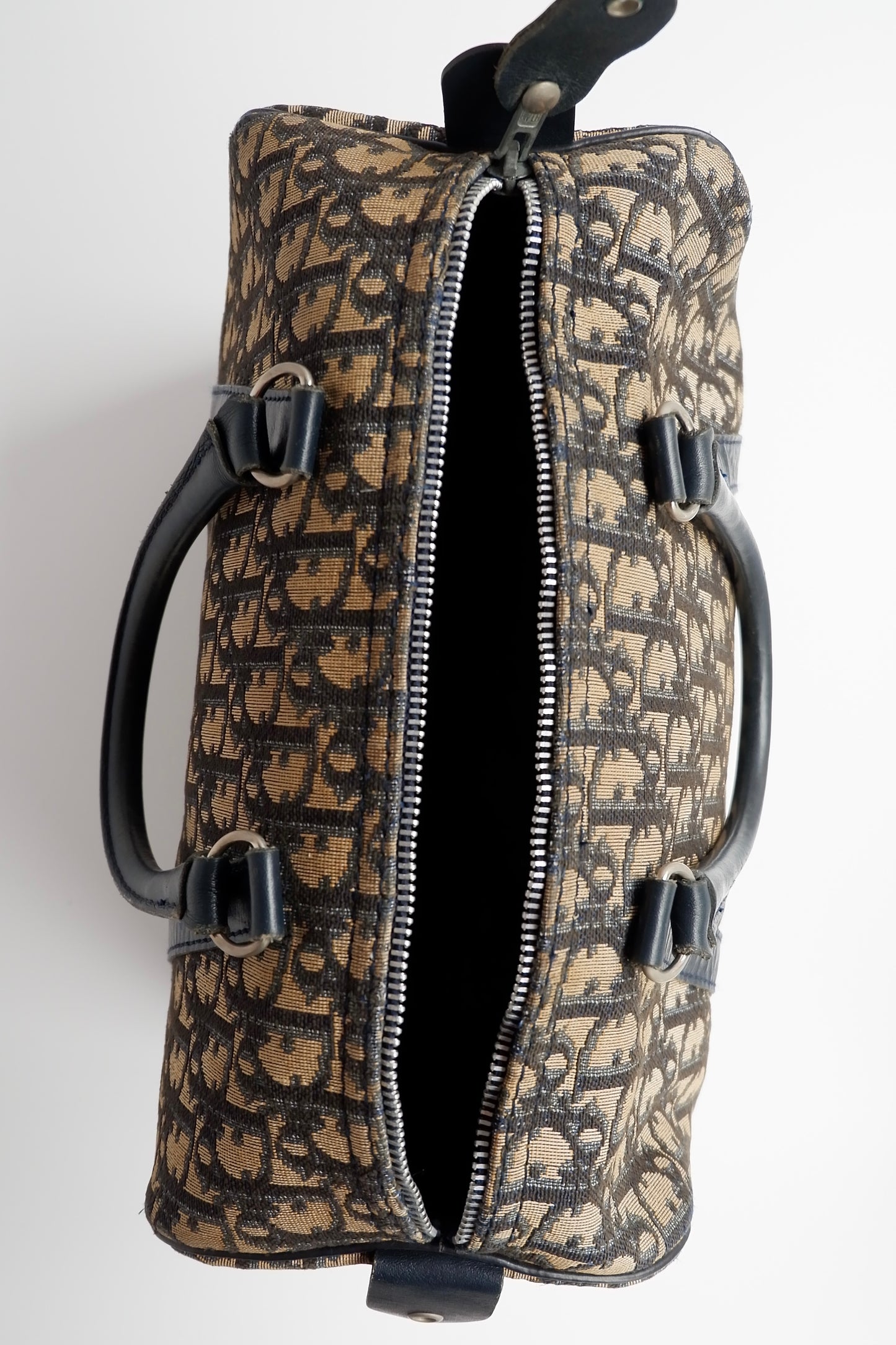 Authentic Preowned Vintage Dior Navy Trotter Canvas Boston Bag