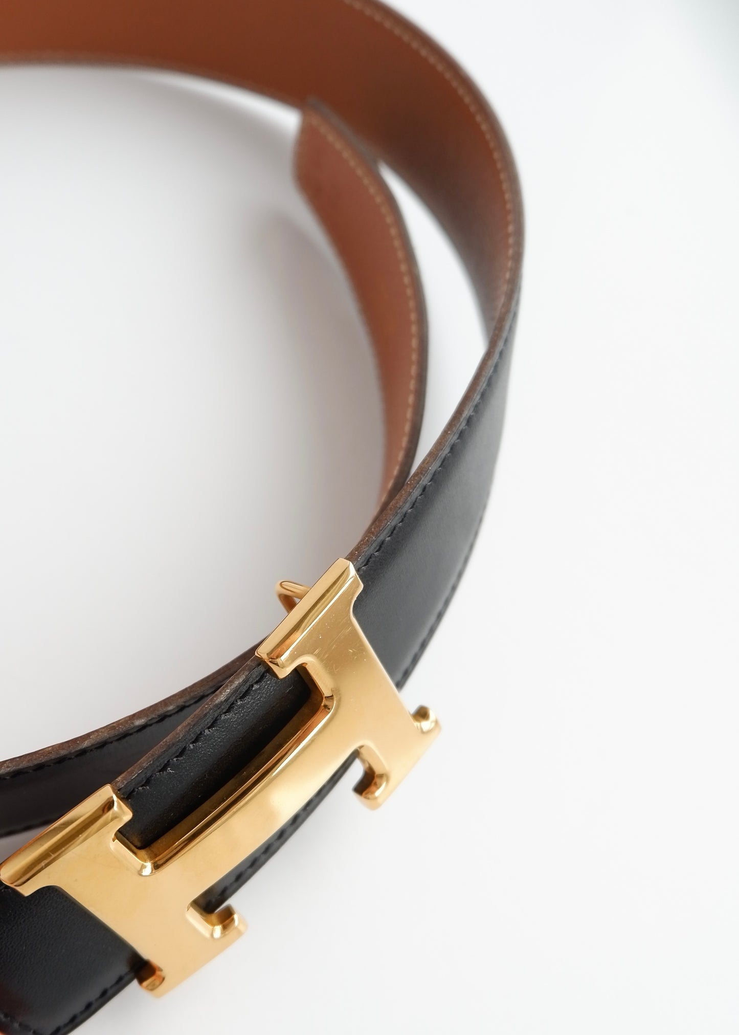 Authentic Preowned Hermes Black/ Brown H Belt GHW - 65
