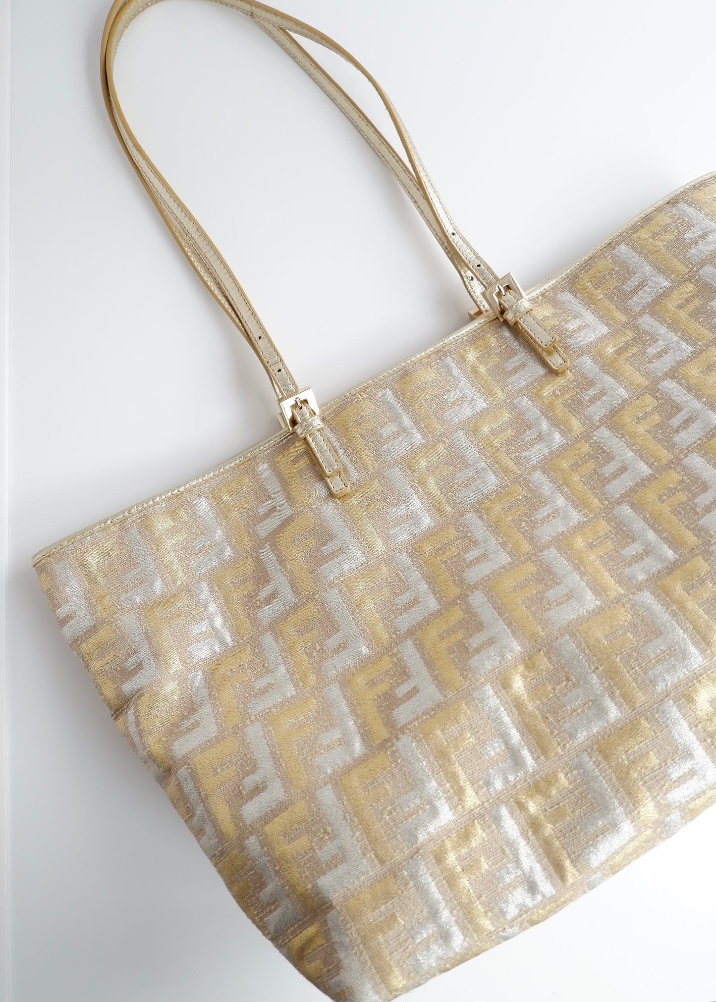 Authentic Preowned Fendi Gold/ Silver Canvas Zucca Tote Bag