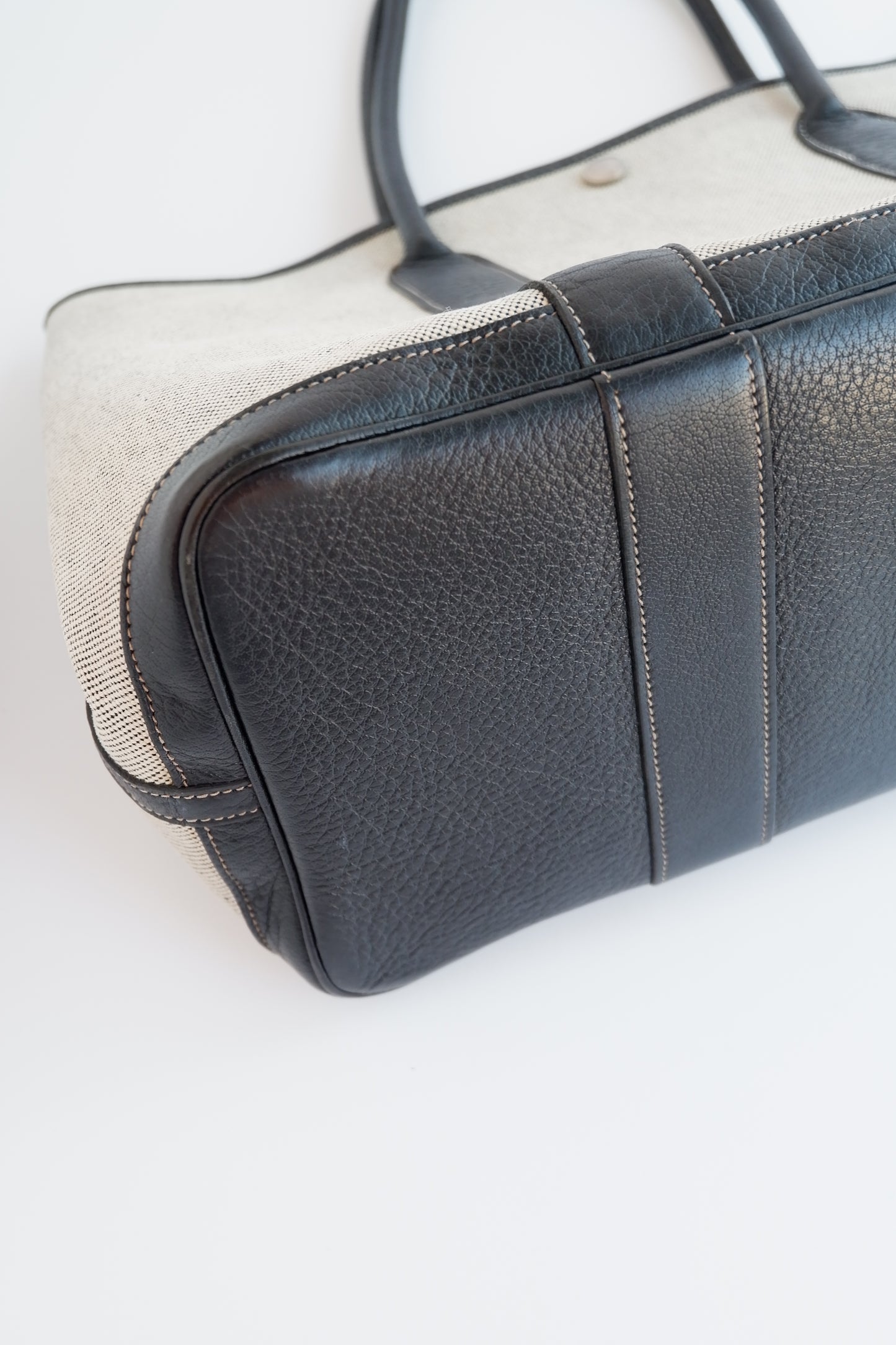 Authentic Preowned Hermes Black/Gray Leather/Canvas Garden Party Tote