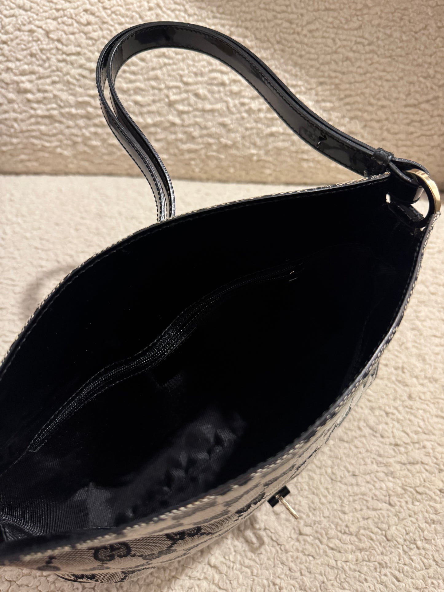 Authentic Preowned Gucci Black GG Canvas/ Patent Leather Shoulder Bag