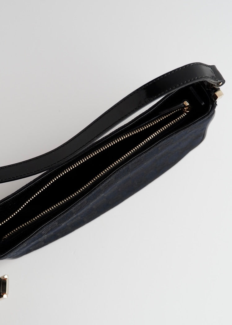 Authentic Preowned Gucci Black GG Canvas Patent Leather Shoulder Bag