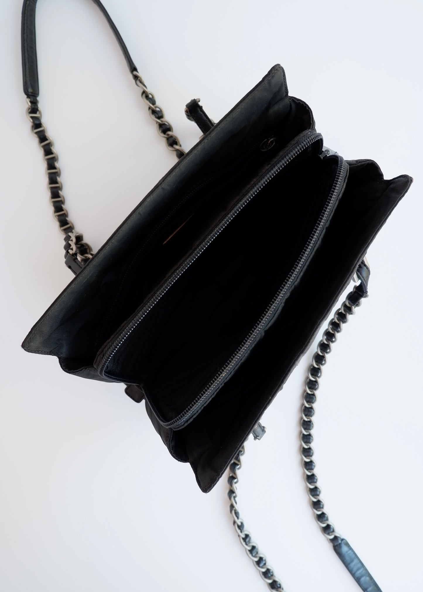 Authentic Preowned Prada Black Nylon/ Leather Metal Chain Shoulder Bag