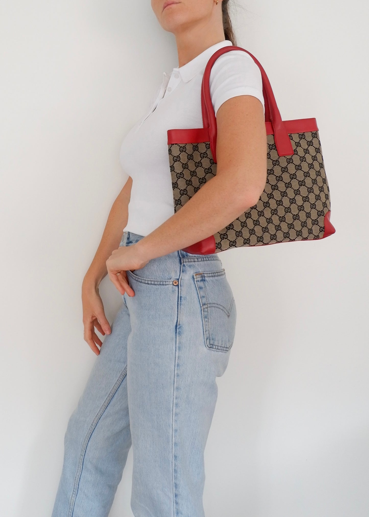 Authentic Preowned Gucci GG Canvas Red/ Navy Shoulder Bag