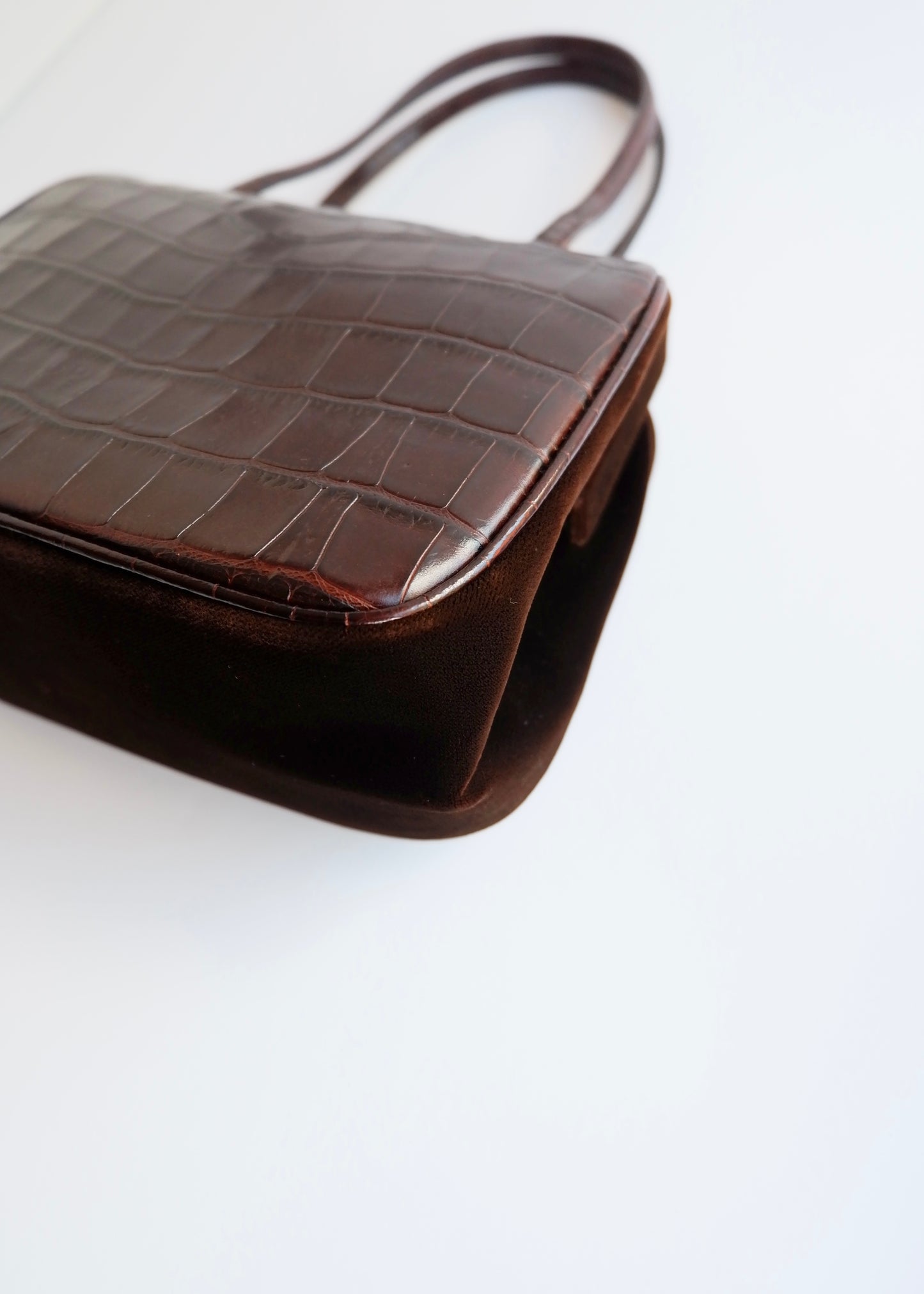 Authentic Preowned Vintage Prada Brown Leather/Velvet Top Handle Bag