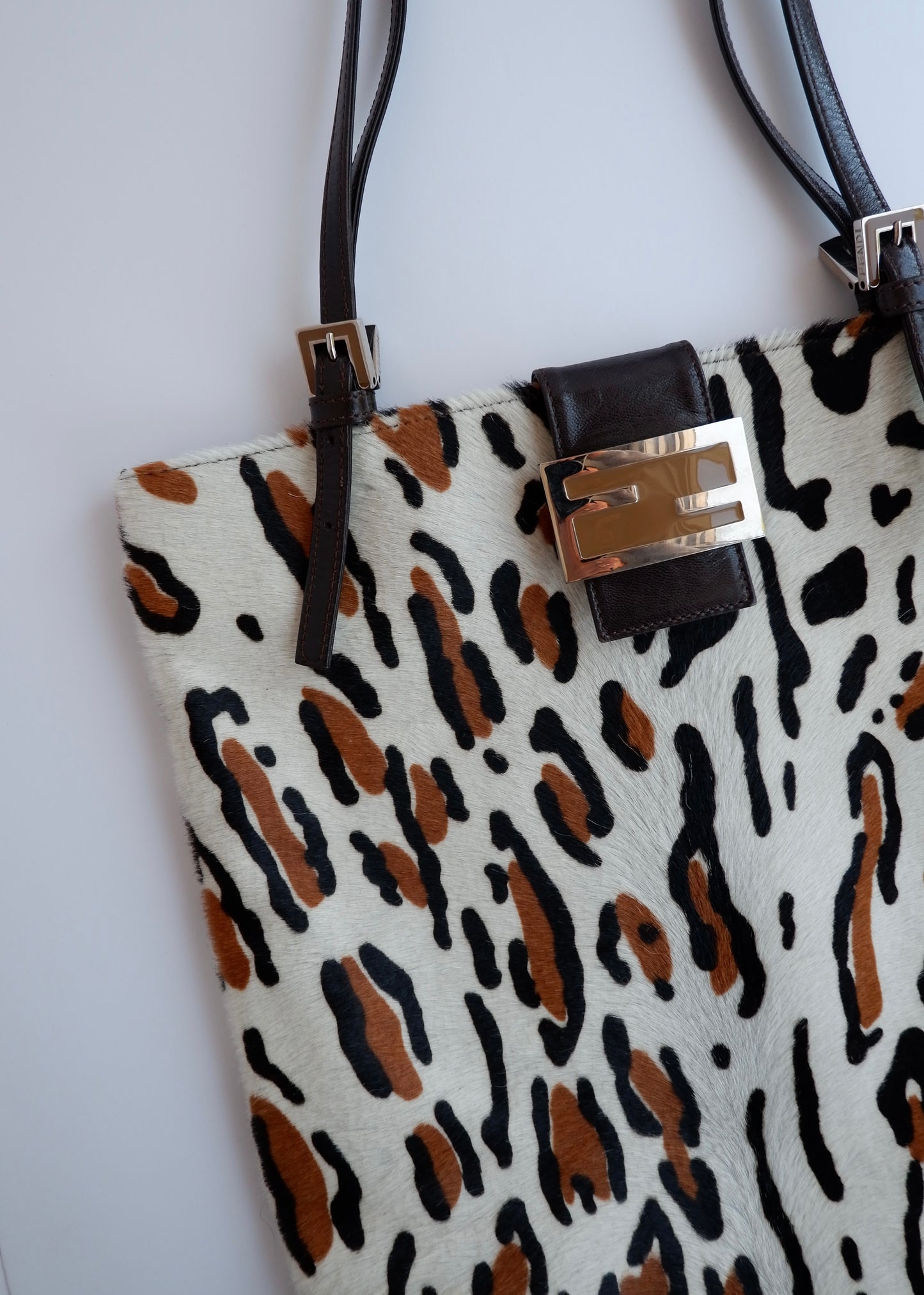 Authentic Preowned Vintage Fendi White Leopard Print Tote Bag
