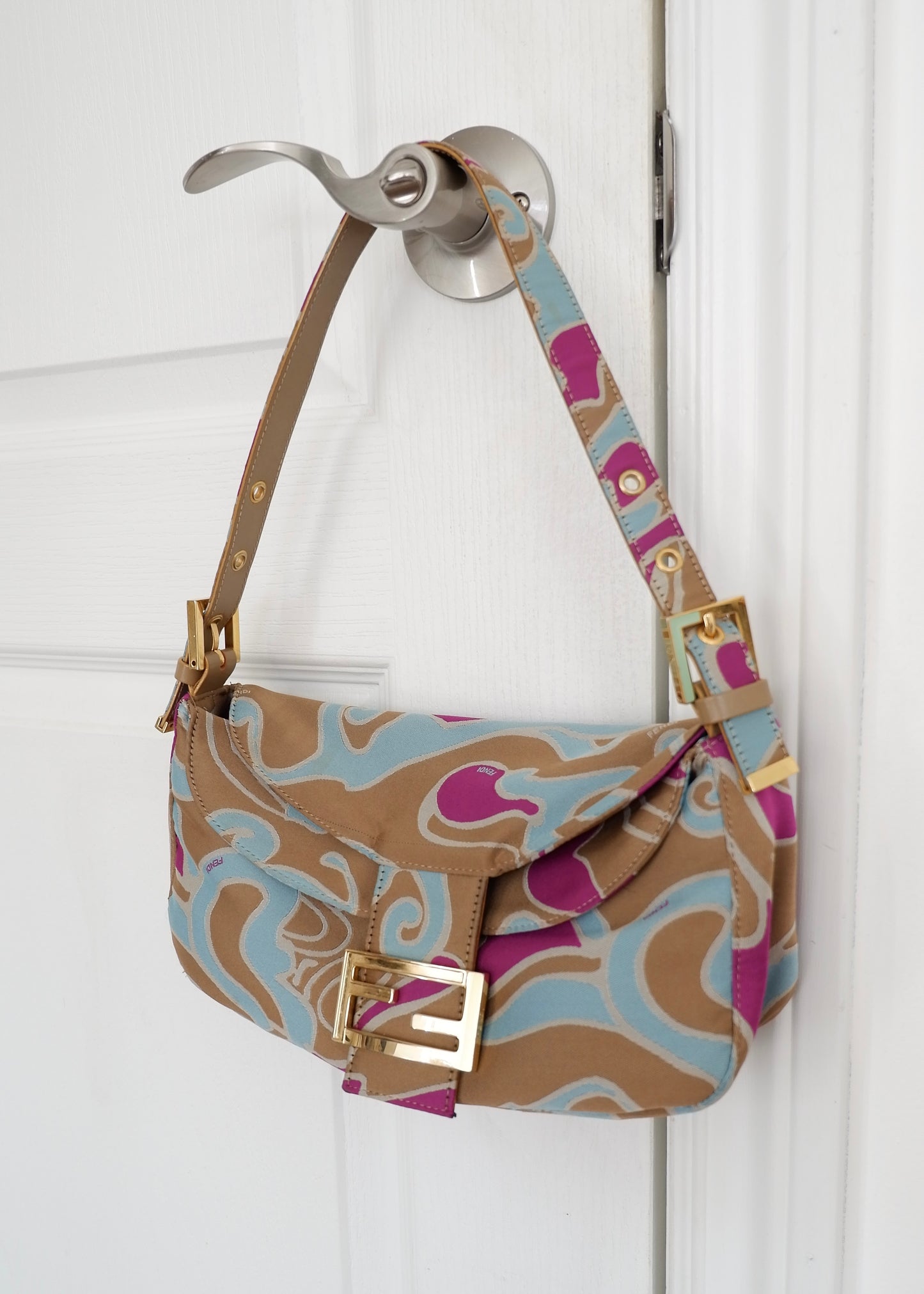 Authentic Preowned Fendi Psychedelic Swirl Multi Color Baguette Shoulder Bag