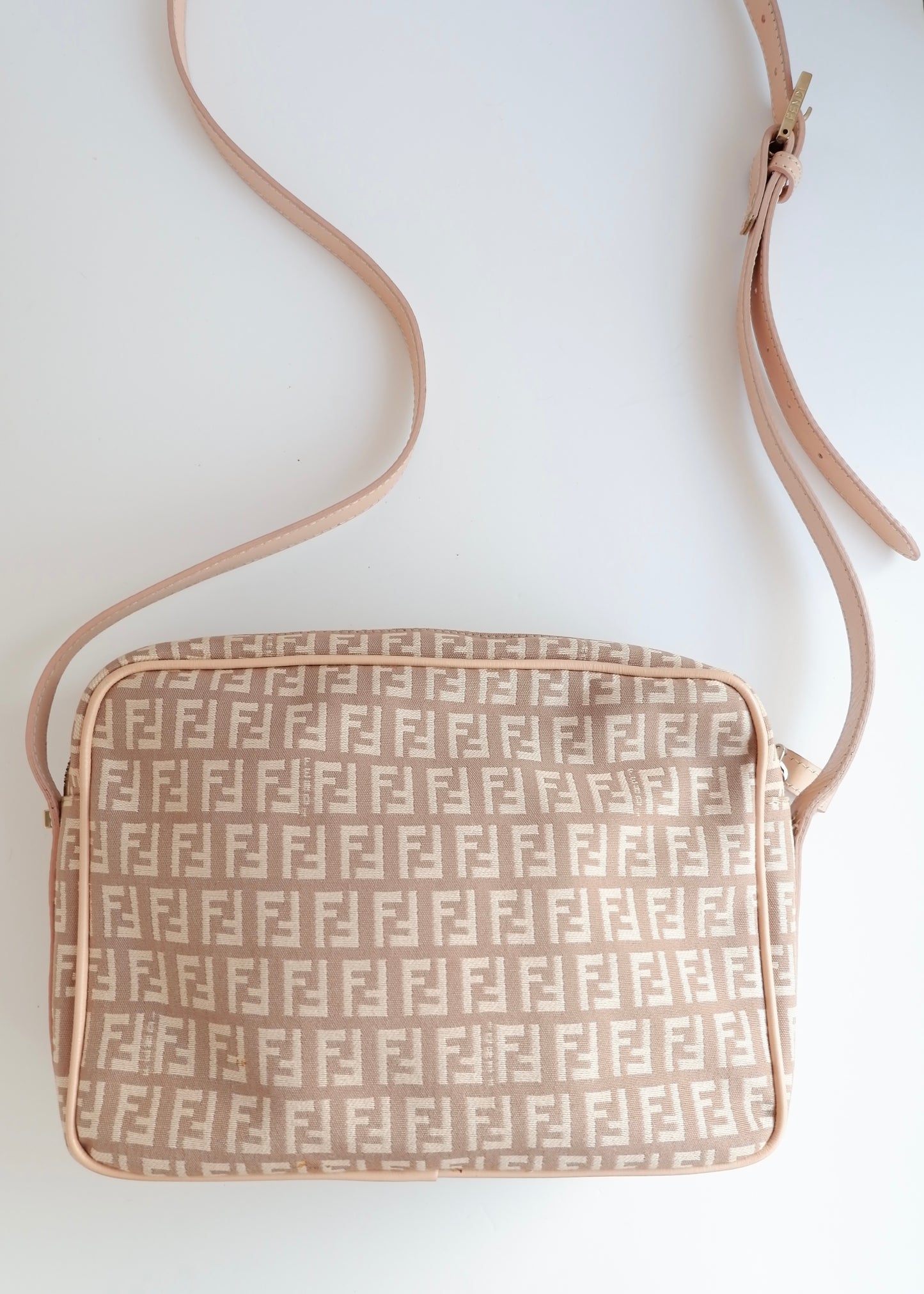 Authentic Preowned Fendi Pink Zucchino Canvas/ Leather Crossbody Bag