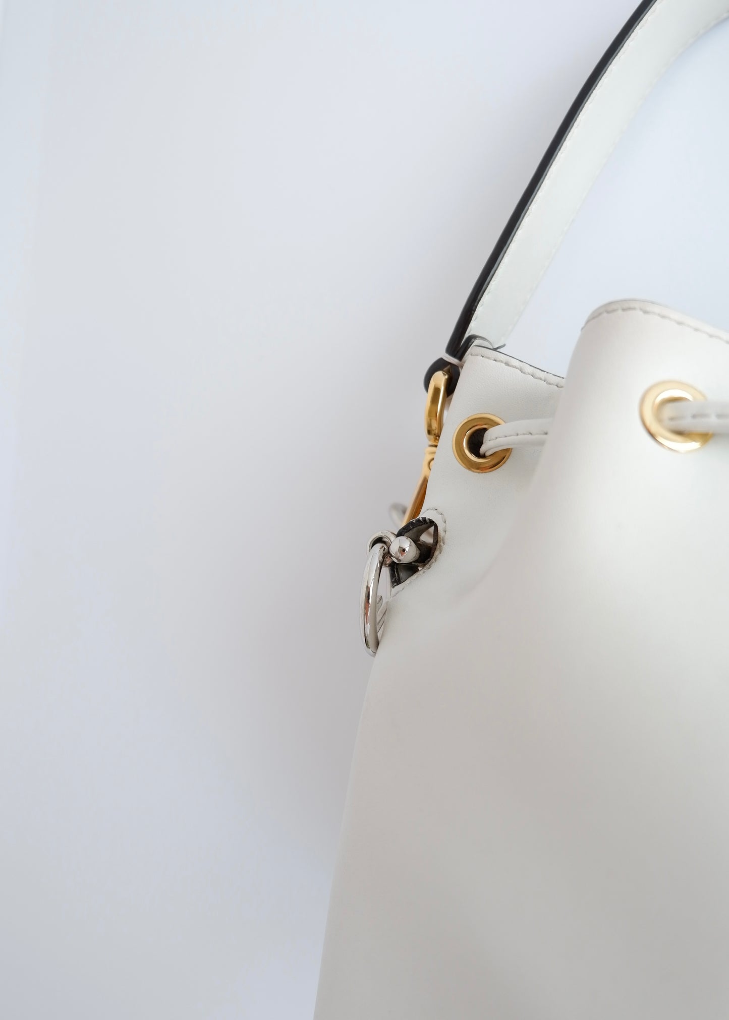 Authentic Preowned Fendi White Leather Zucca Studded Drawstring Bucket Bag