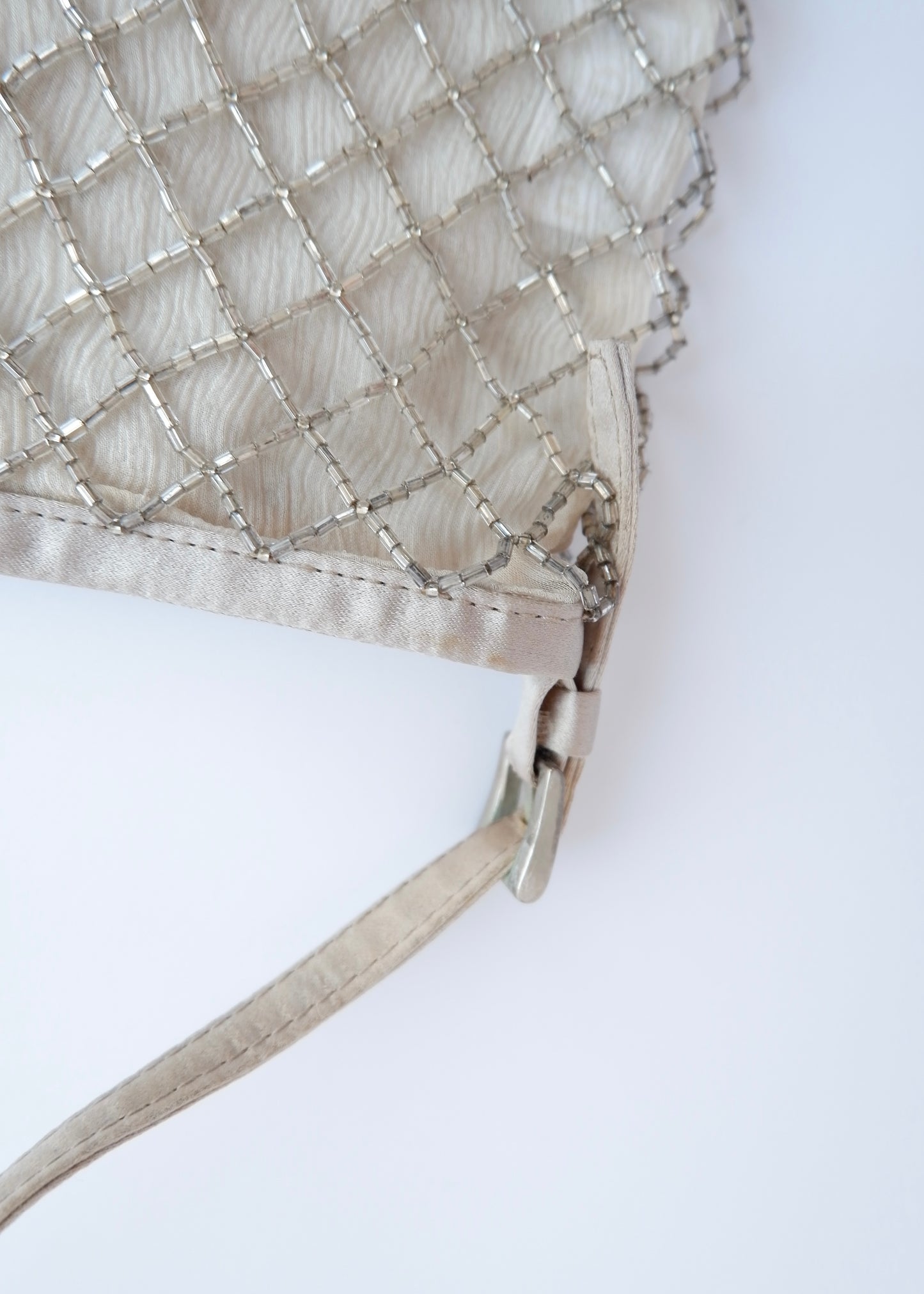 Authentic Preowned Prada Champagne Satin Beaded Shoulder Bag
